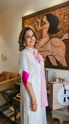 Pretty Satin Strip with Lining Shirt & Satin Jacquard Pants Fully Lined Dressed with Coloured Satin Scarf & Sleeves