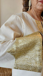Showstopper Off white Pure cotton shirt & bottom with zari work on sleeves, hemline & Bottom