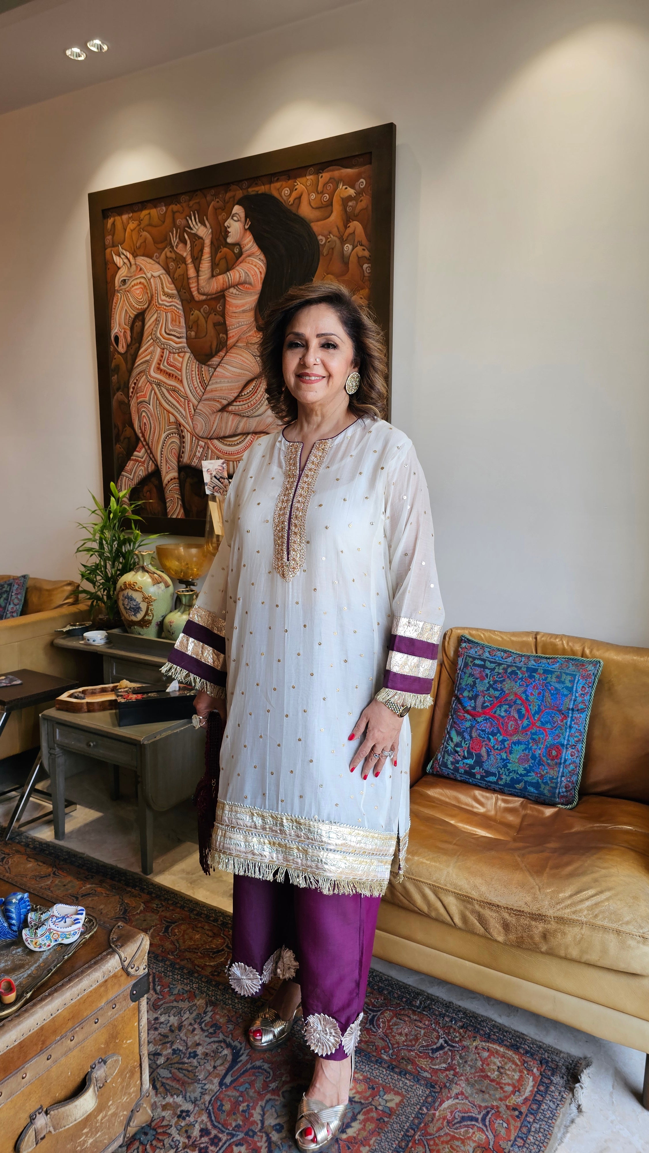 Stunning Mukaish Chanderi Outfit complete with gota work