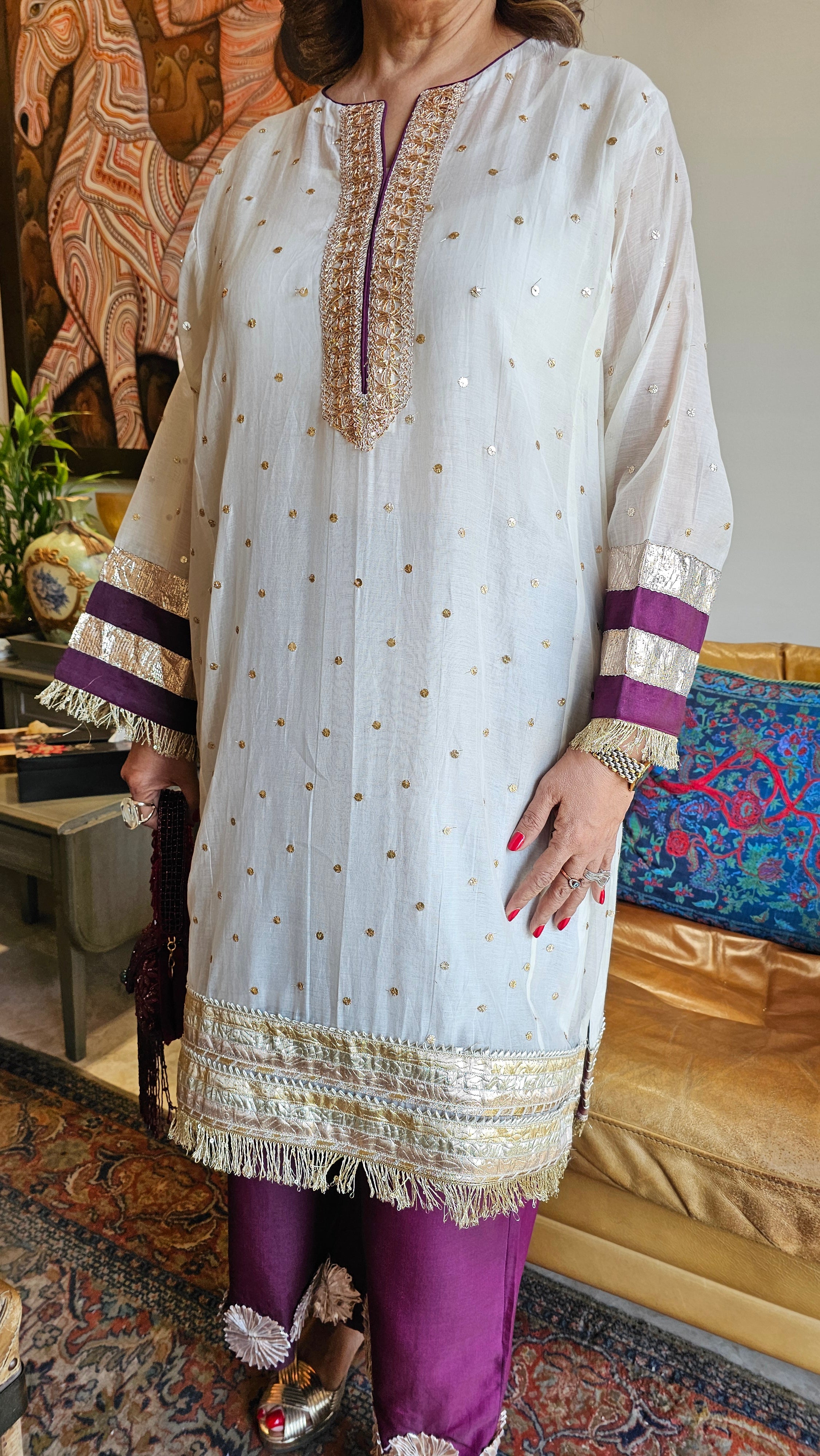 Stunning Mukaish Chanderi Outfit complete with gota work