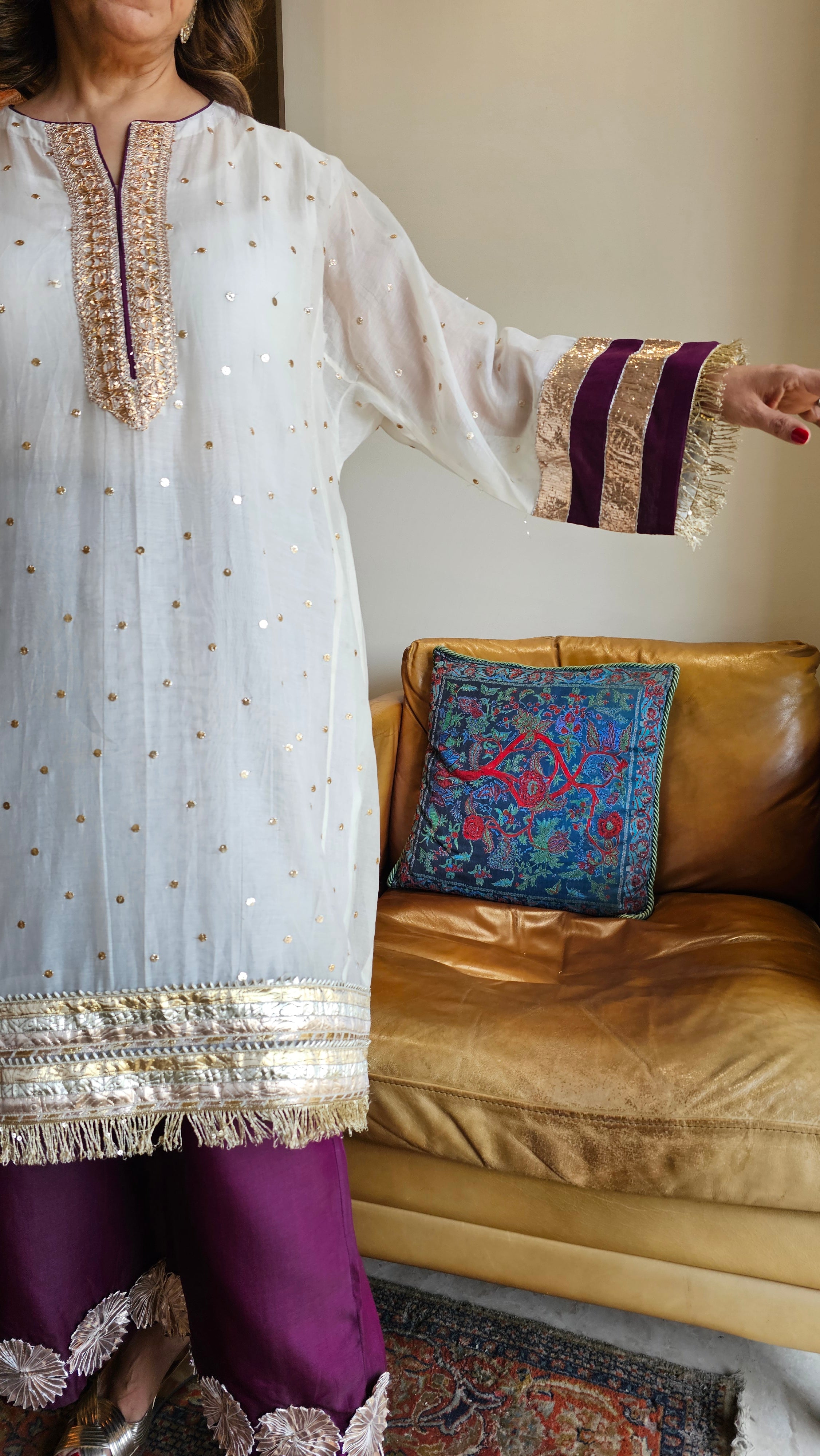 Stunning Mukaish Chanderi Outfit complete with gota work