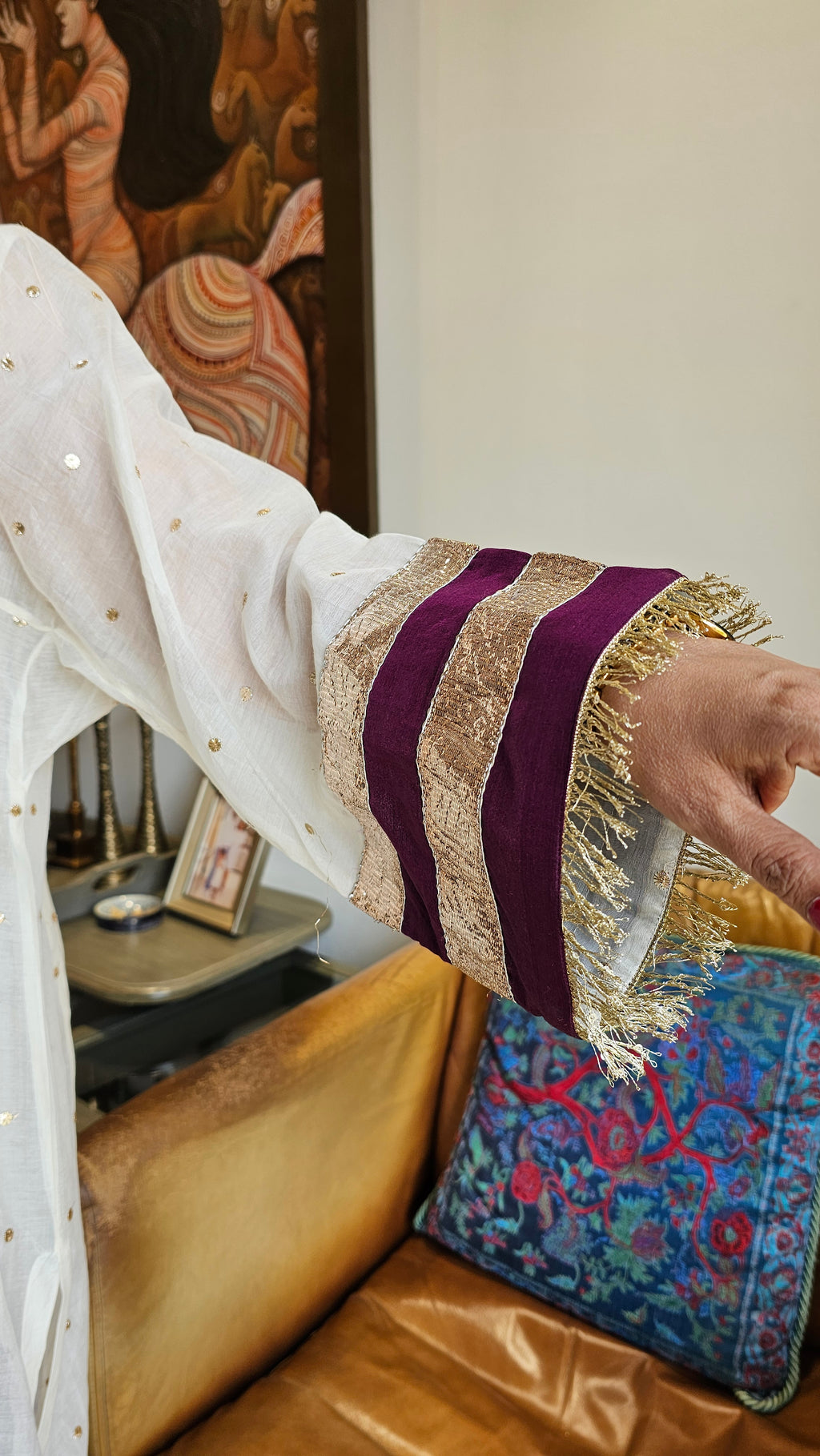 Stunning Mukaish Chanderi Outfit complete with gota work