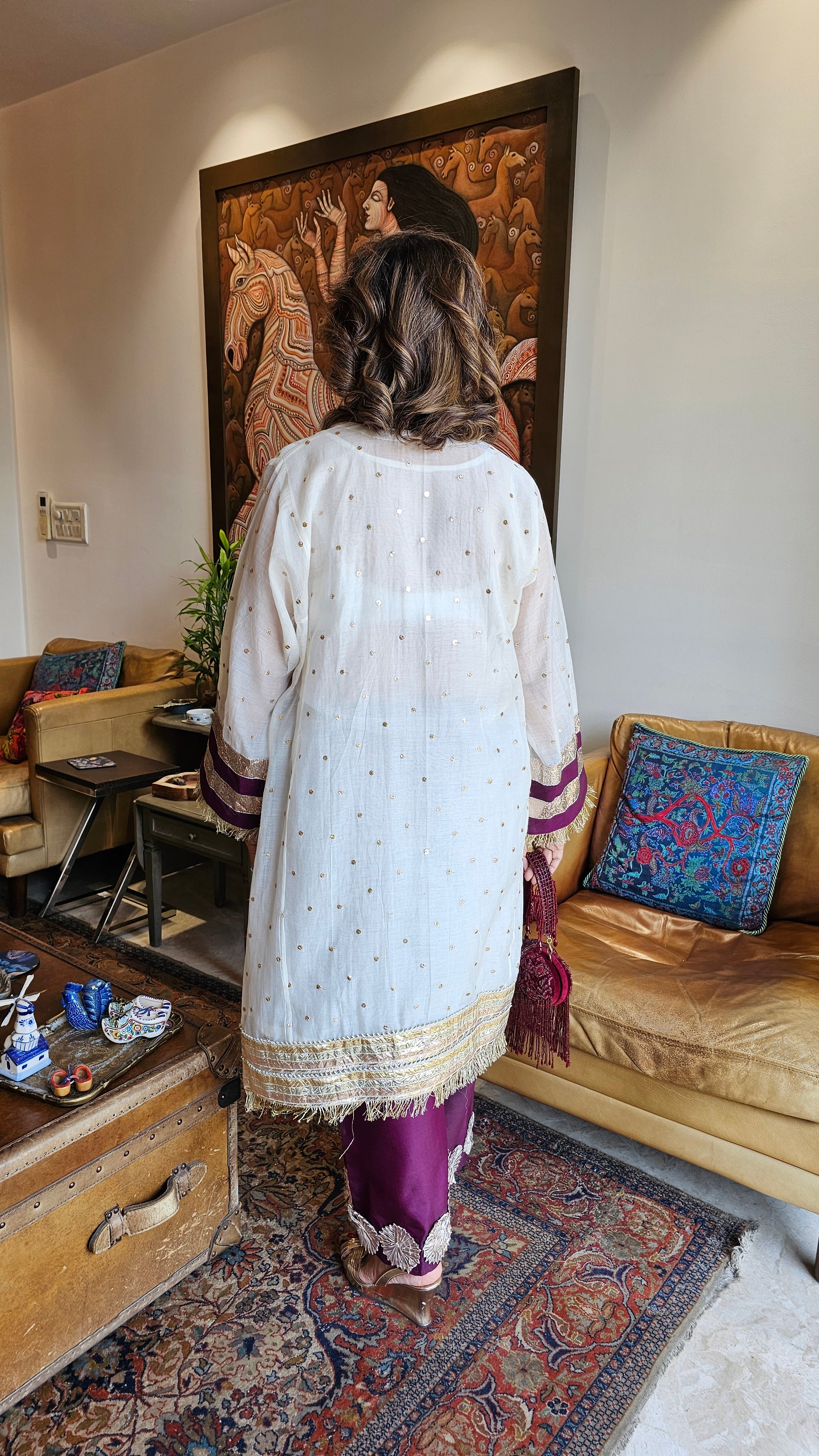 Stunning Mukaish Chanderi Outfit complete with gota work