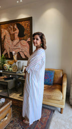 Gorgeous Cotton Mul Metallic stripe Kaftan with Pure Cotton Pants