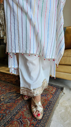 Gorgeous Cotton Mul Metallic stripe Kaftan with Pure Cotton Pants
