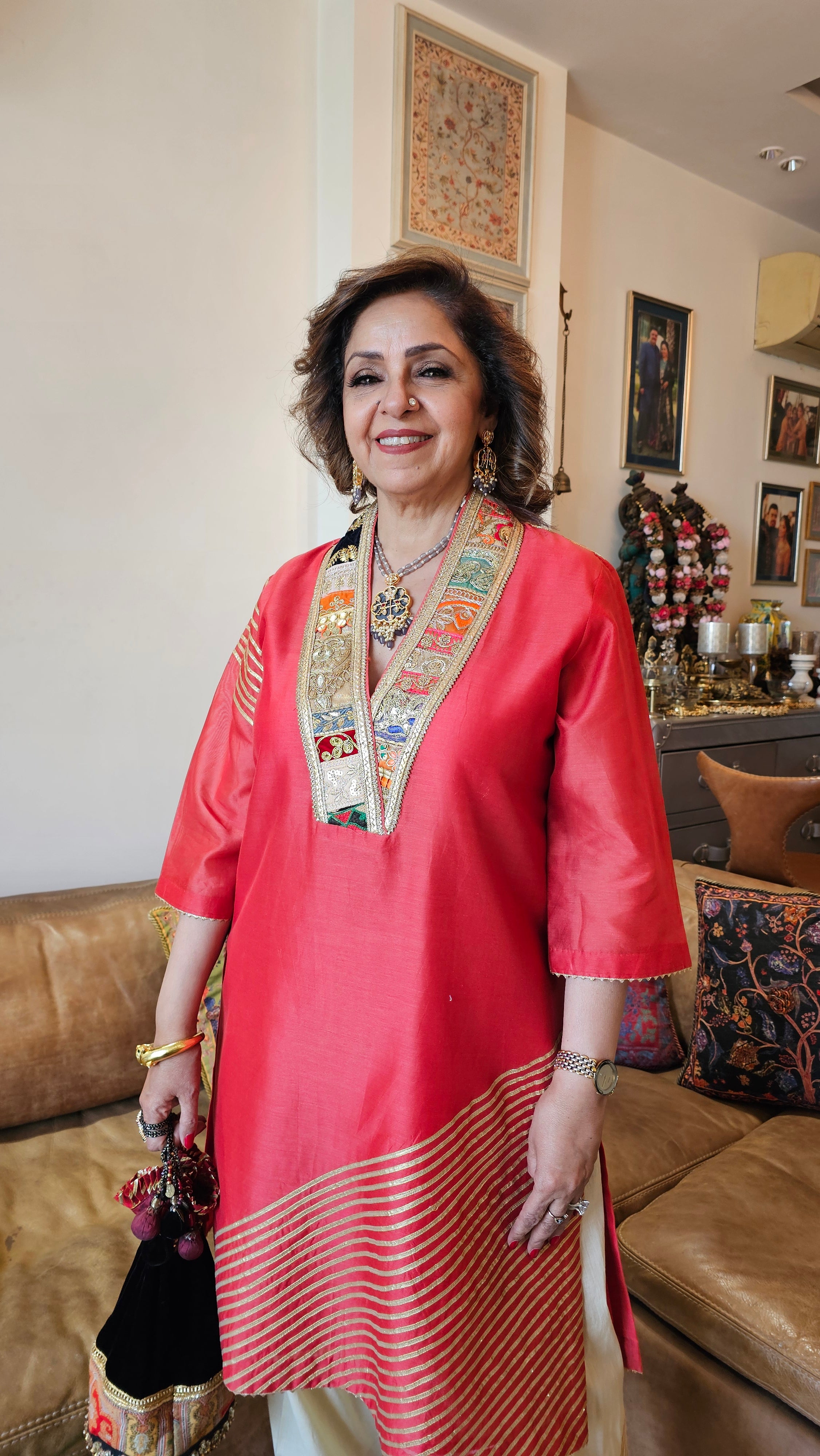 Beautiful Red Chanderi with cream Mul cotton salwar