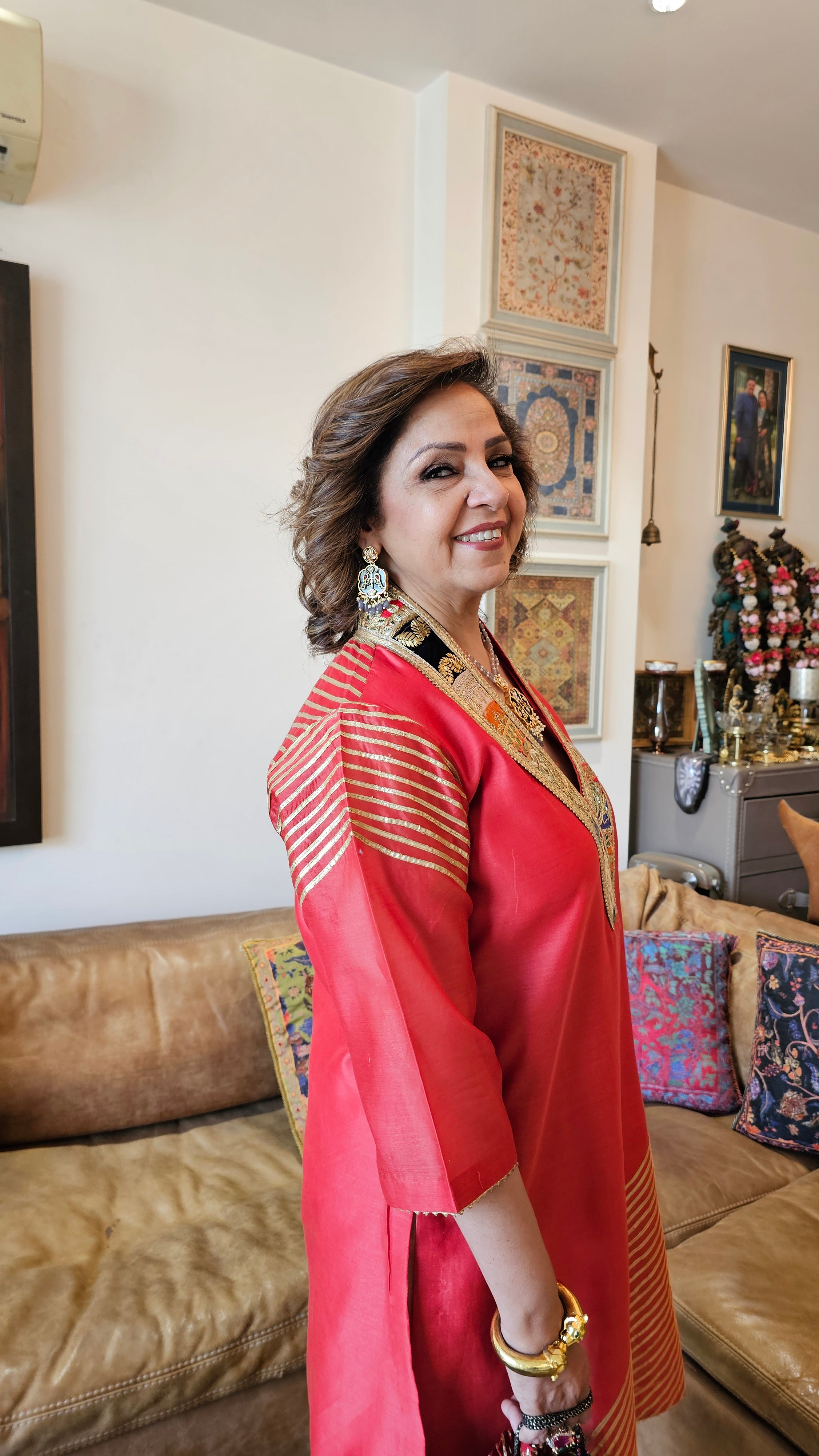 Beautiful Red Chanderi with cream Mul cotton salwar