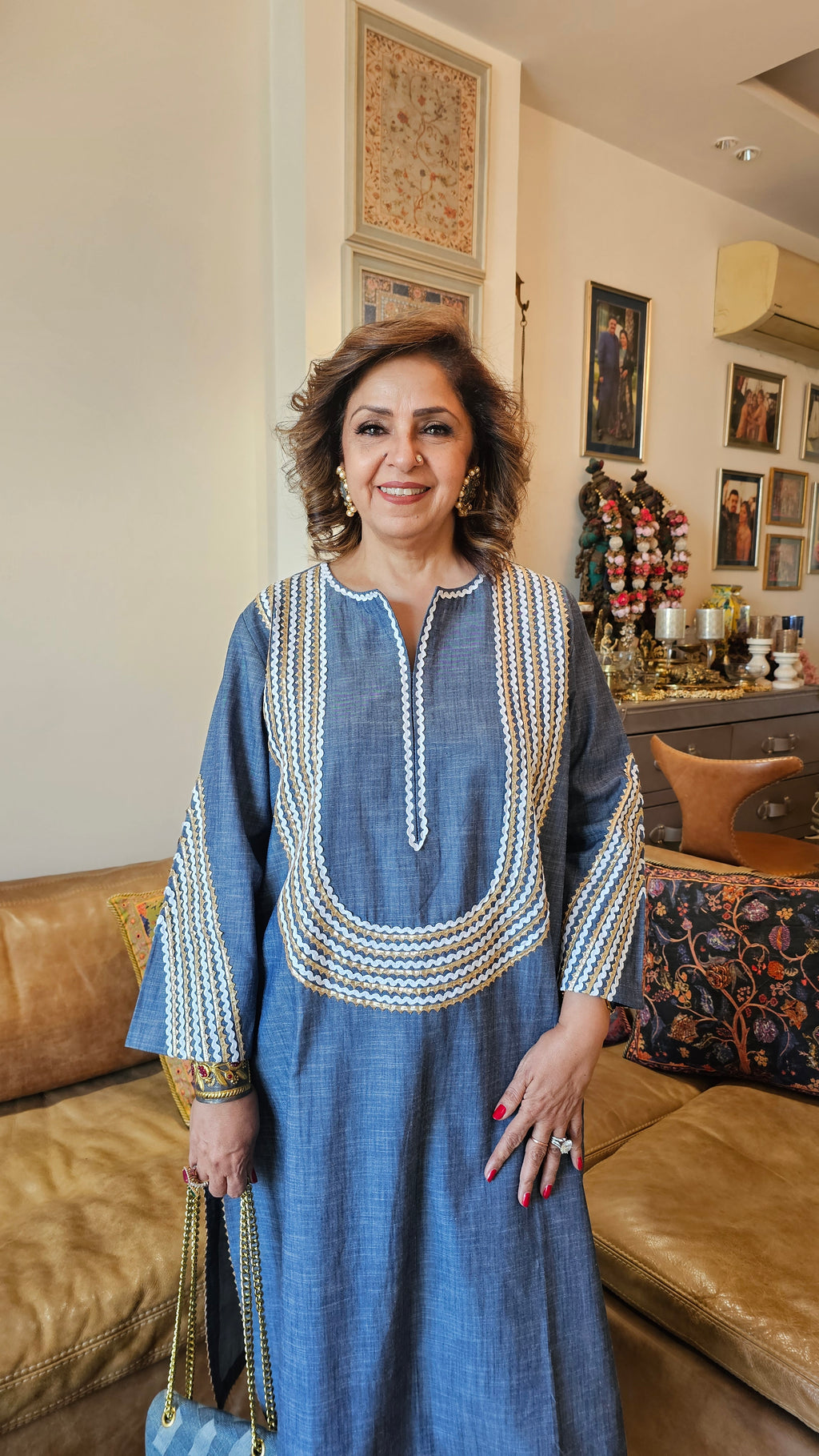 Super Stunning Soft Denim outfit with Gota and Lace Embellishments