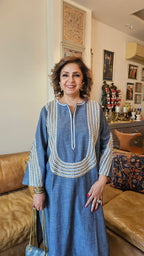 Super Stunning Soft Denim outfit with Gota and Lace Embellishments
