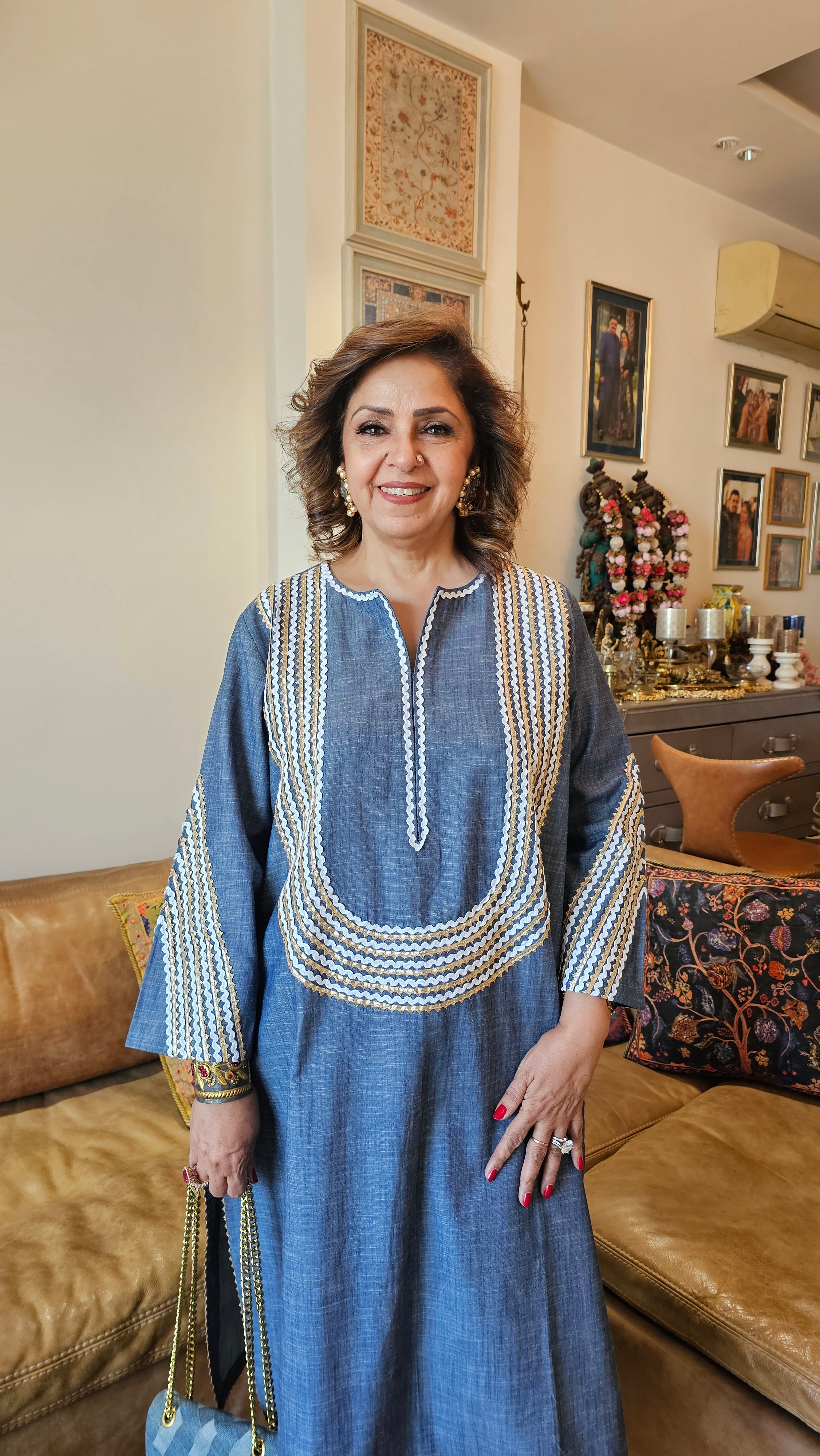 Super Stunning Soft Denim outfit with Gota and Lace Embellishments