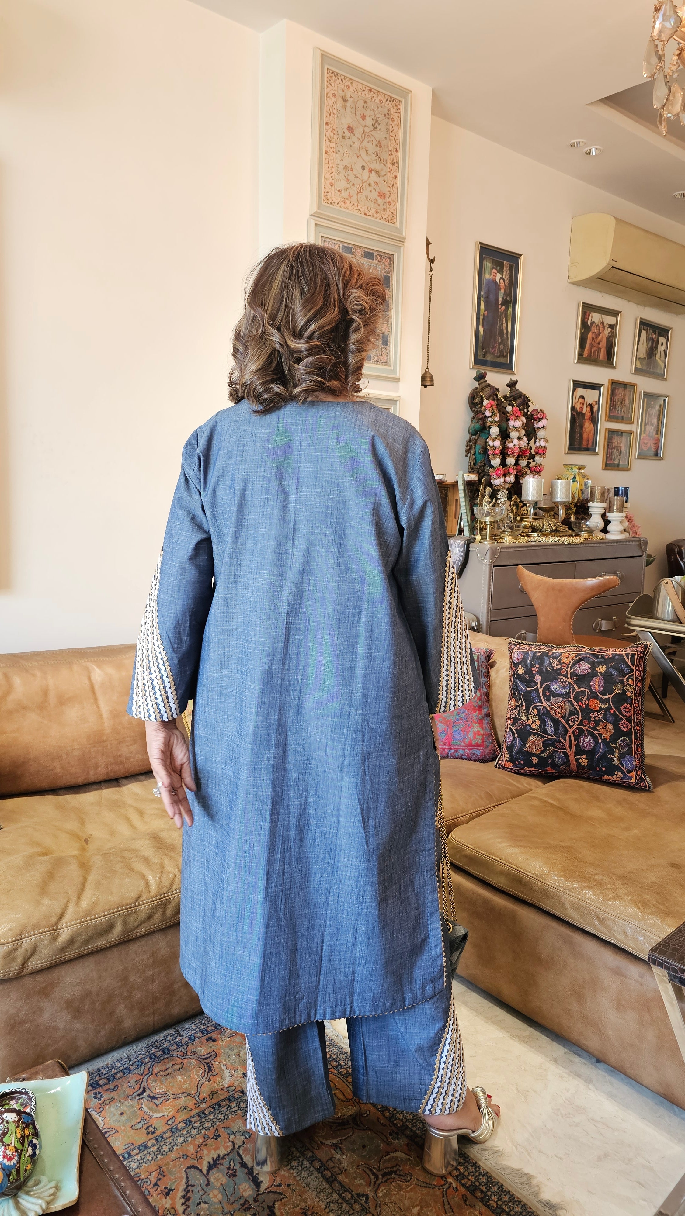 Super Stunning Soft Denim outfit with Gota and Lace Embellishments