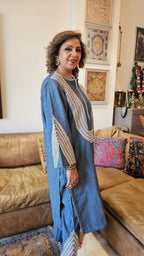 Super Stunning Soft Denim outfit with Gota and Lace Embellishments