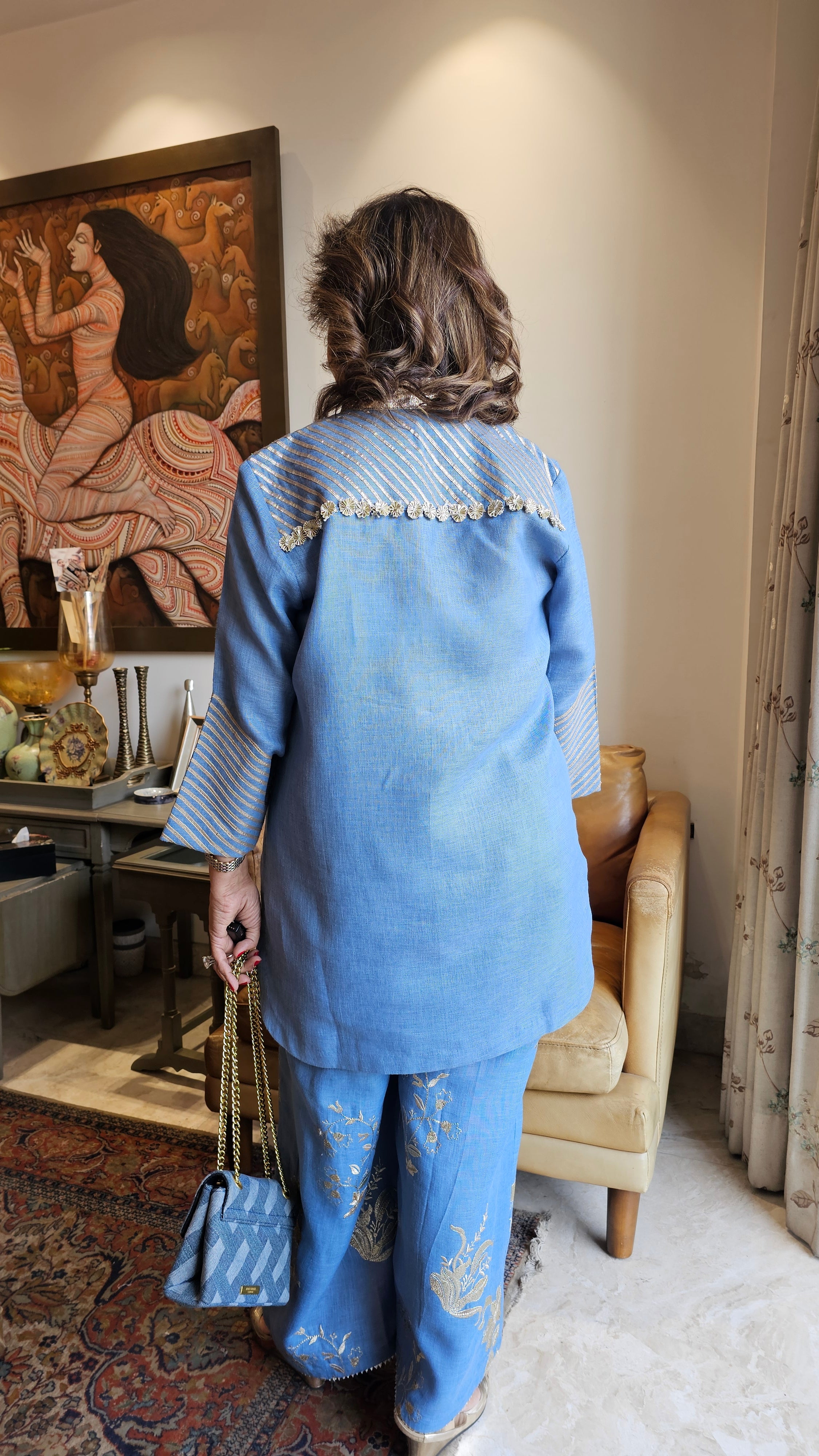 Glittery Linen Indo-Western outfit with Gota & Zari Embroidery Work