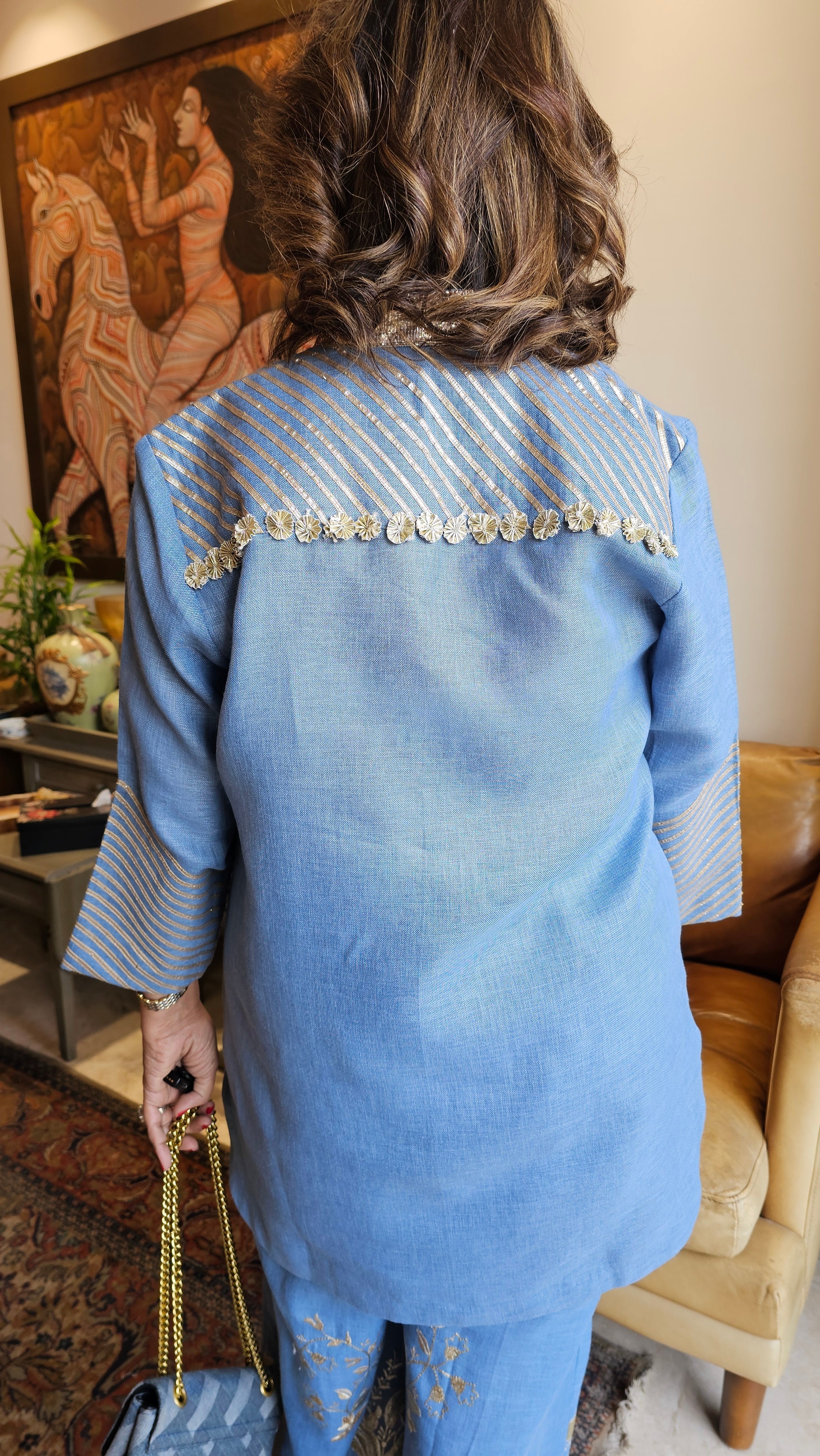 Glittery Linen Indo-Western outfit with Gota & Zari Embroidery Work