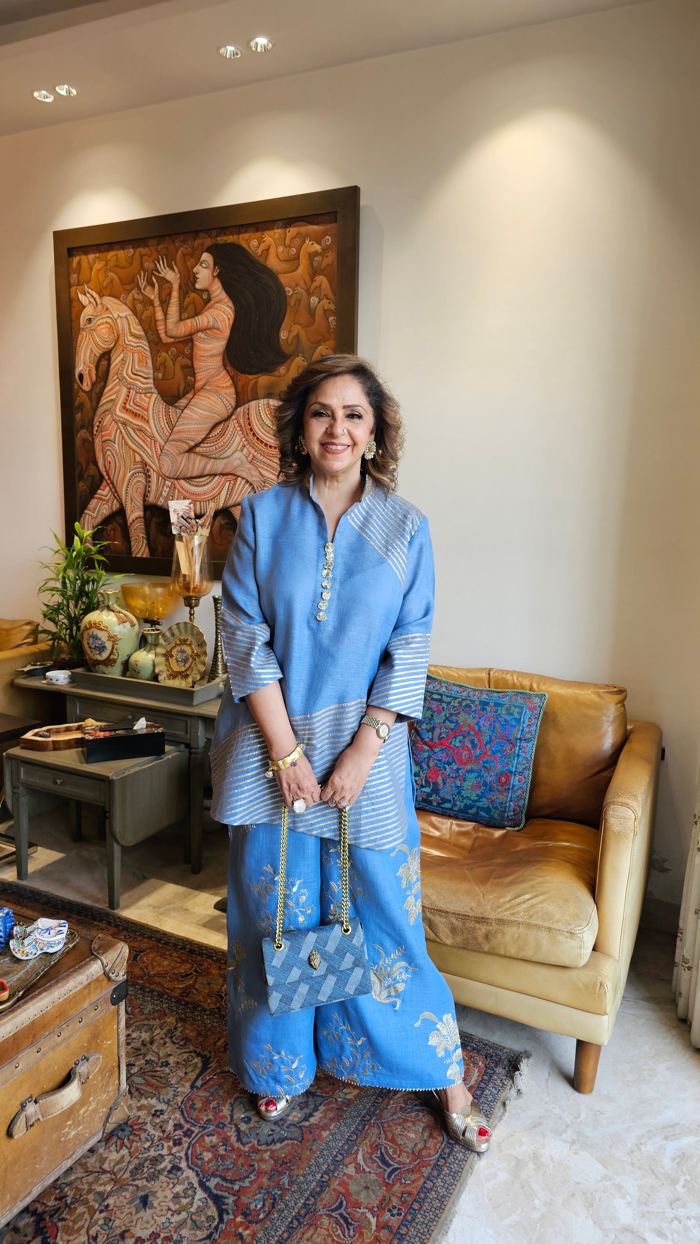 Glittery Linen Indo-Western outfit with Gota & Zari Embroidery Work