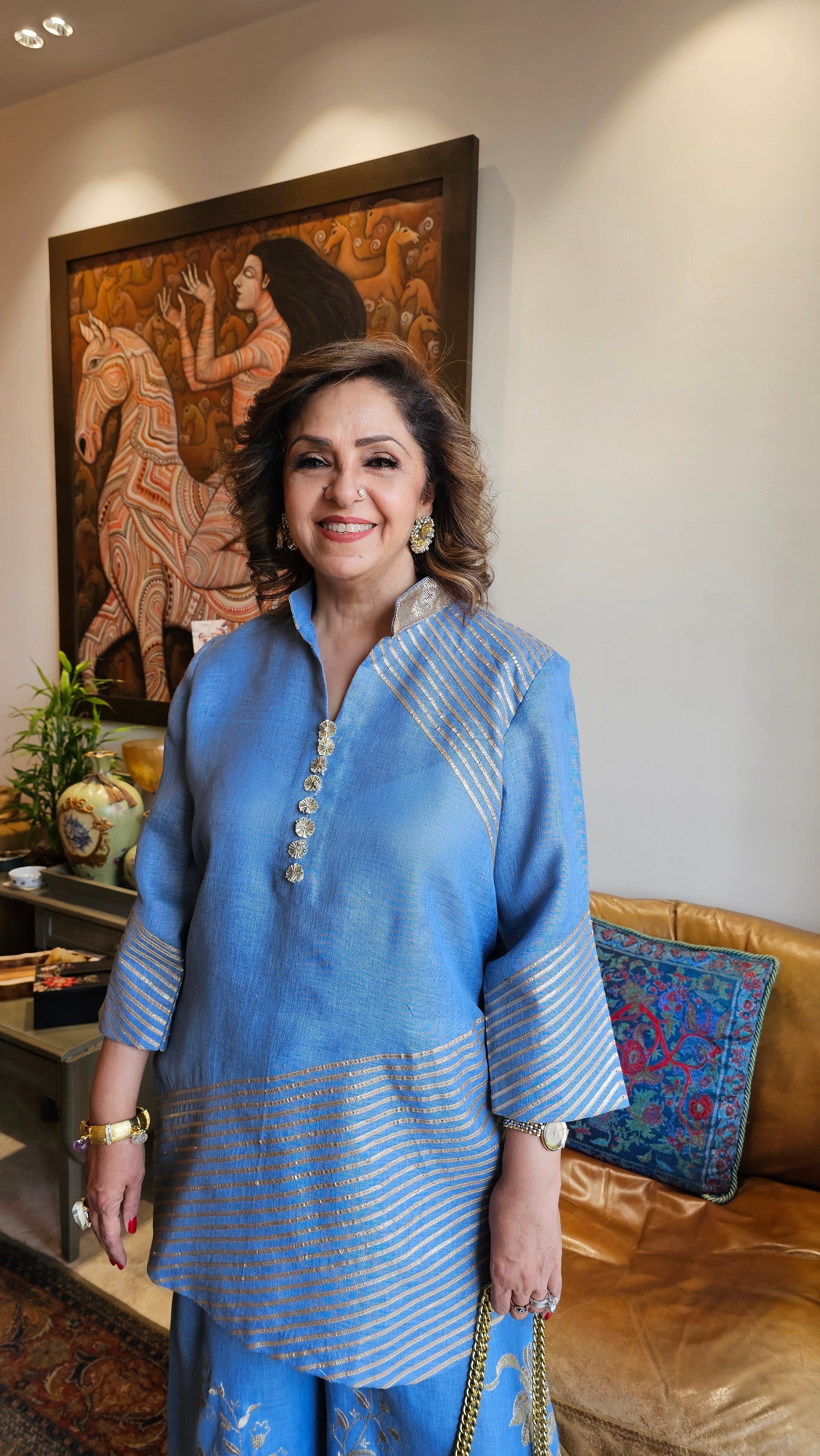 Glittery Linen Indo-Western outfit with Gota & Zari Embroidery Work