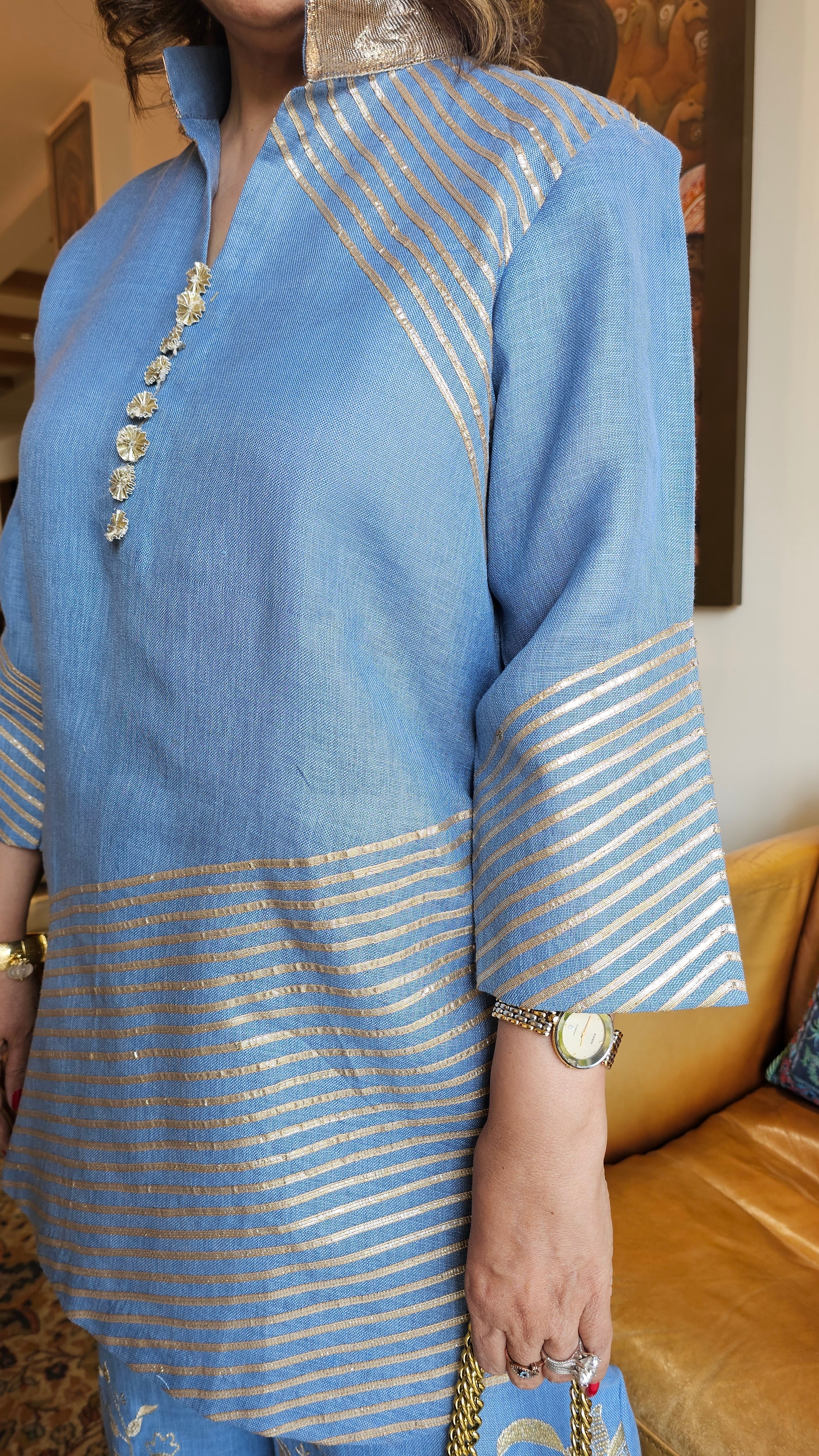 Glittery Linen Indo-Western outfit with Gota & Zari Embroidery Work