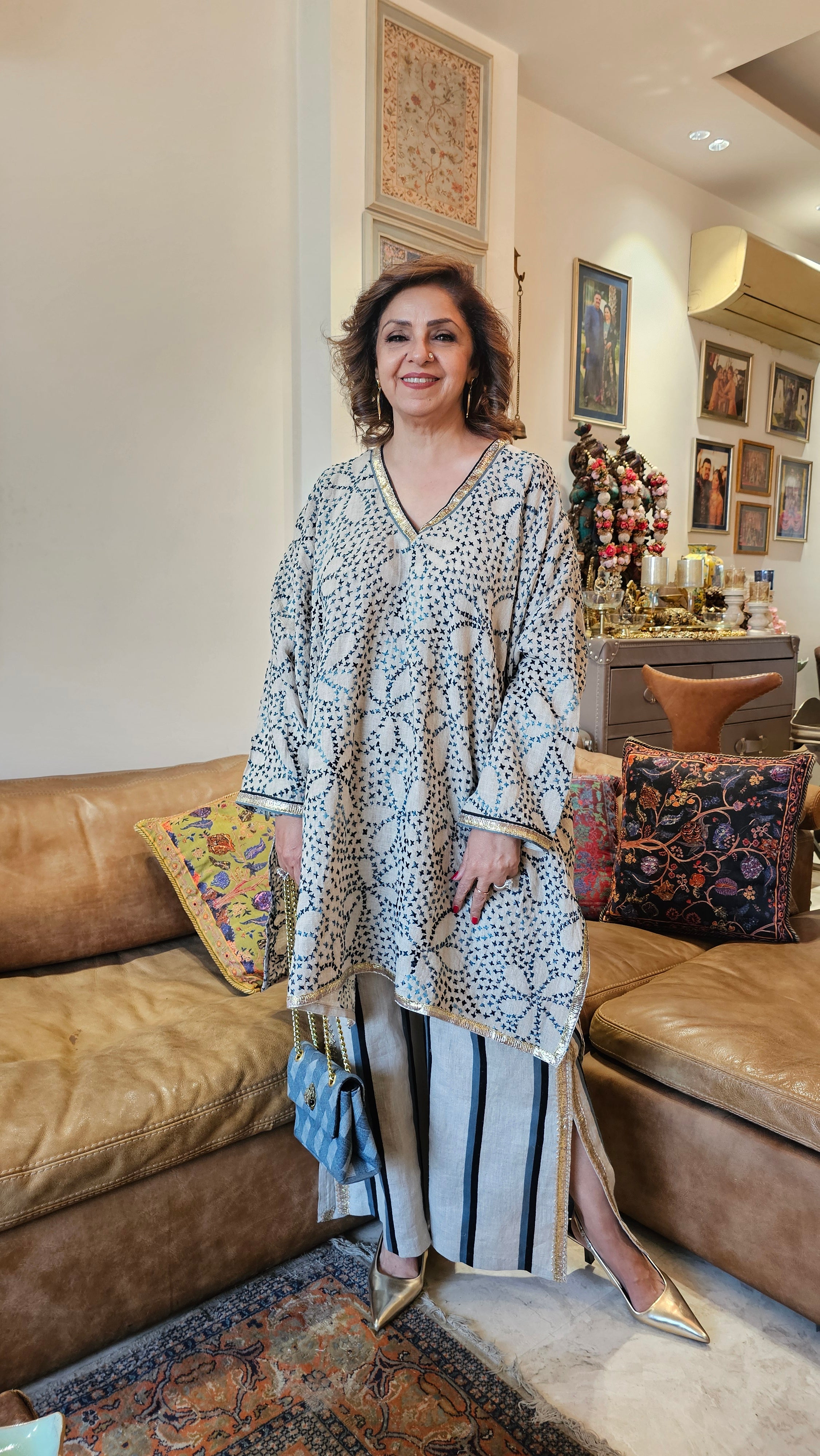 Mesmerising Pure Linen two Piece outfit with Hand Embroidered & Gota work