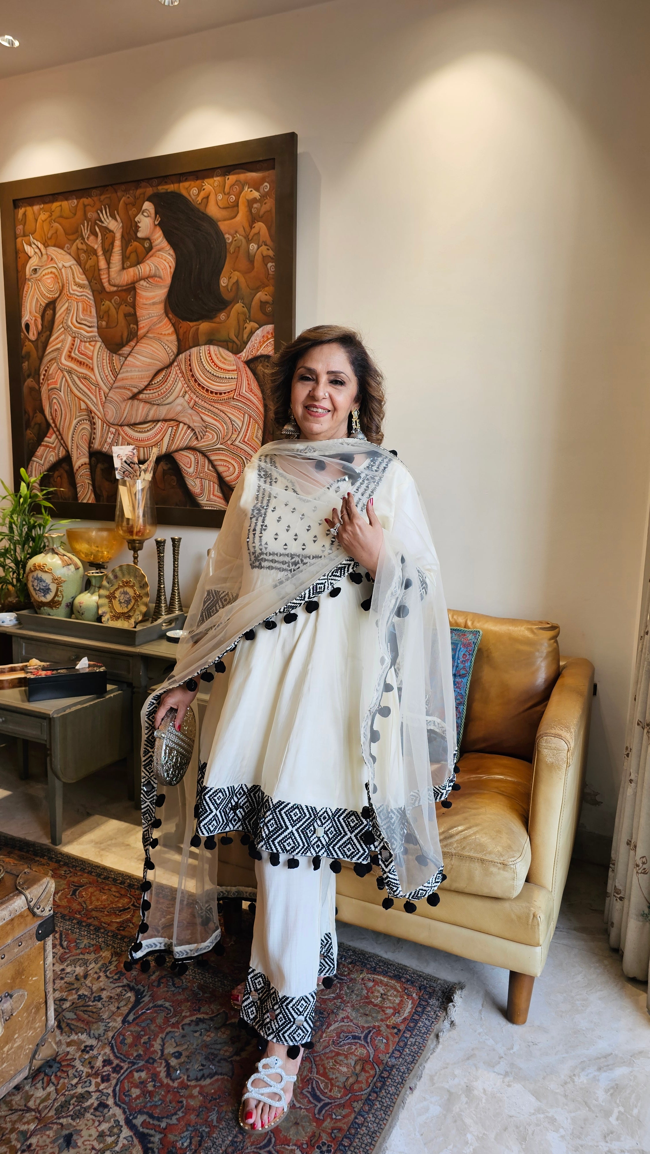 Beautiful Muslin 3 piece set with Mirror & Thread work