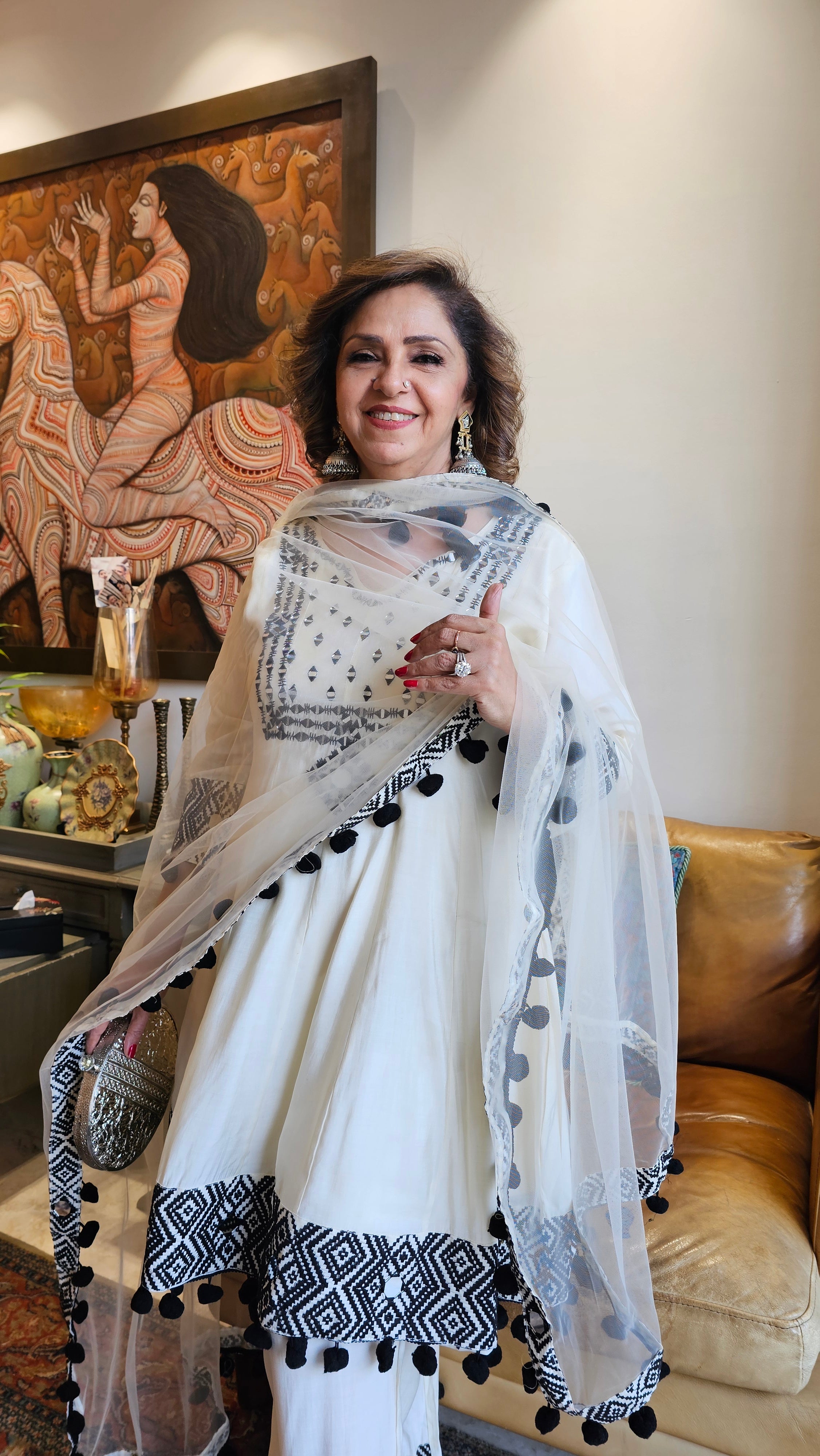 Beautiful Muslin 3 piece set with Mirror & Thread work