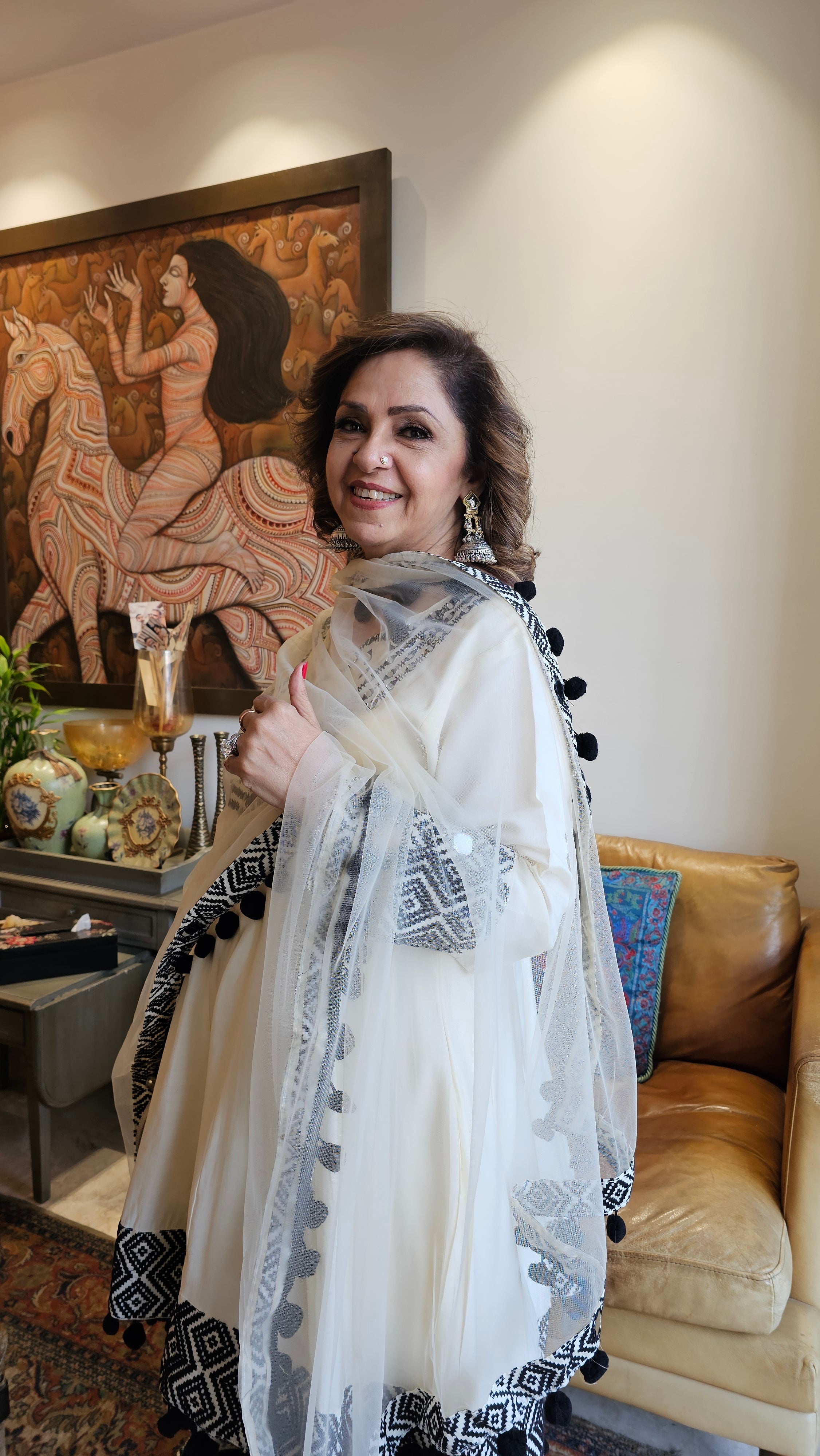 Beautiful Muslin 3 piece set with Mirror & Thread work