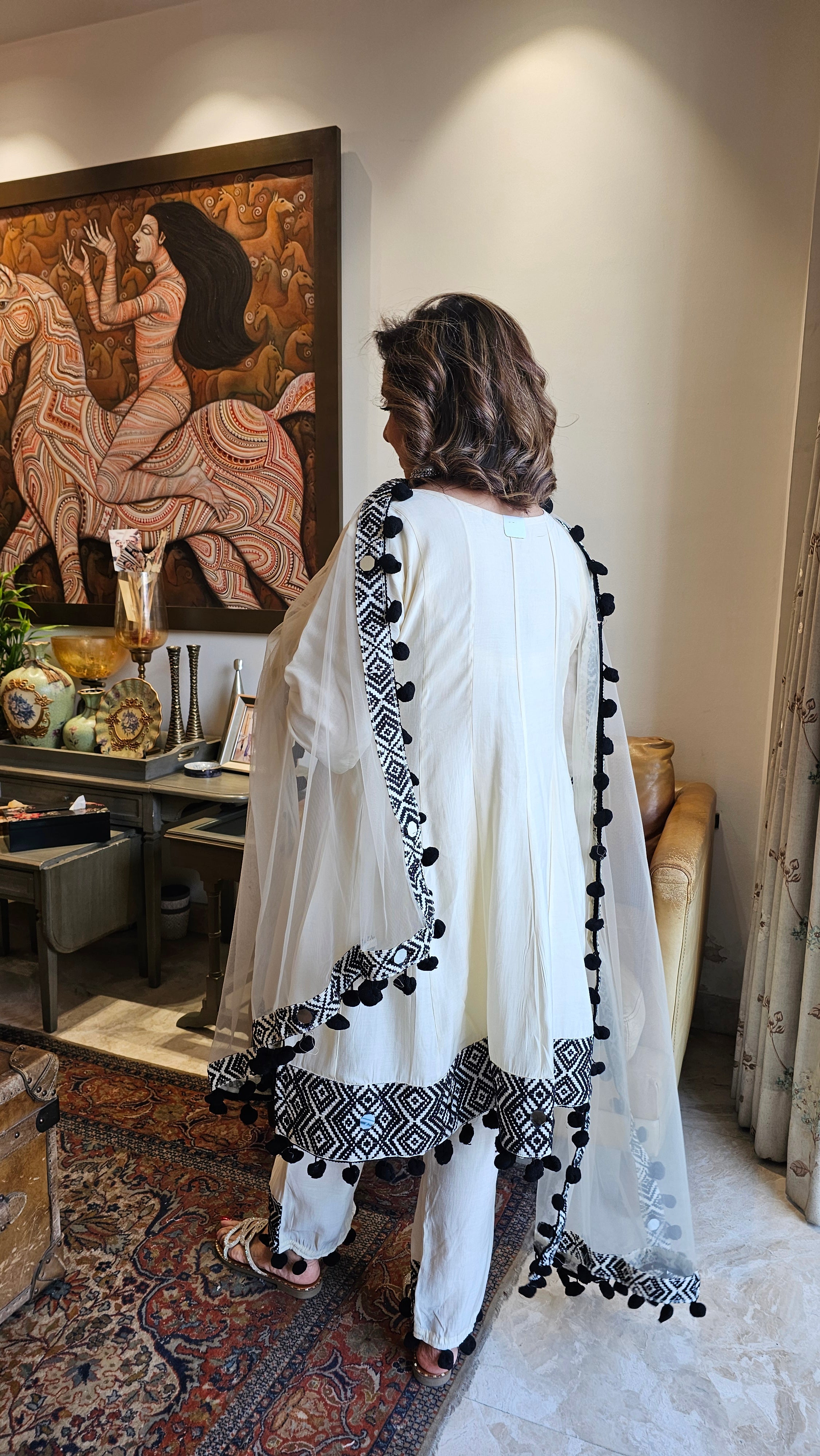 Beautiful Muslin 3 piece set with Mirror & Thread work