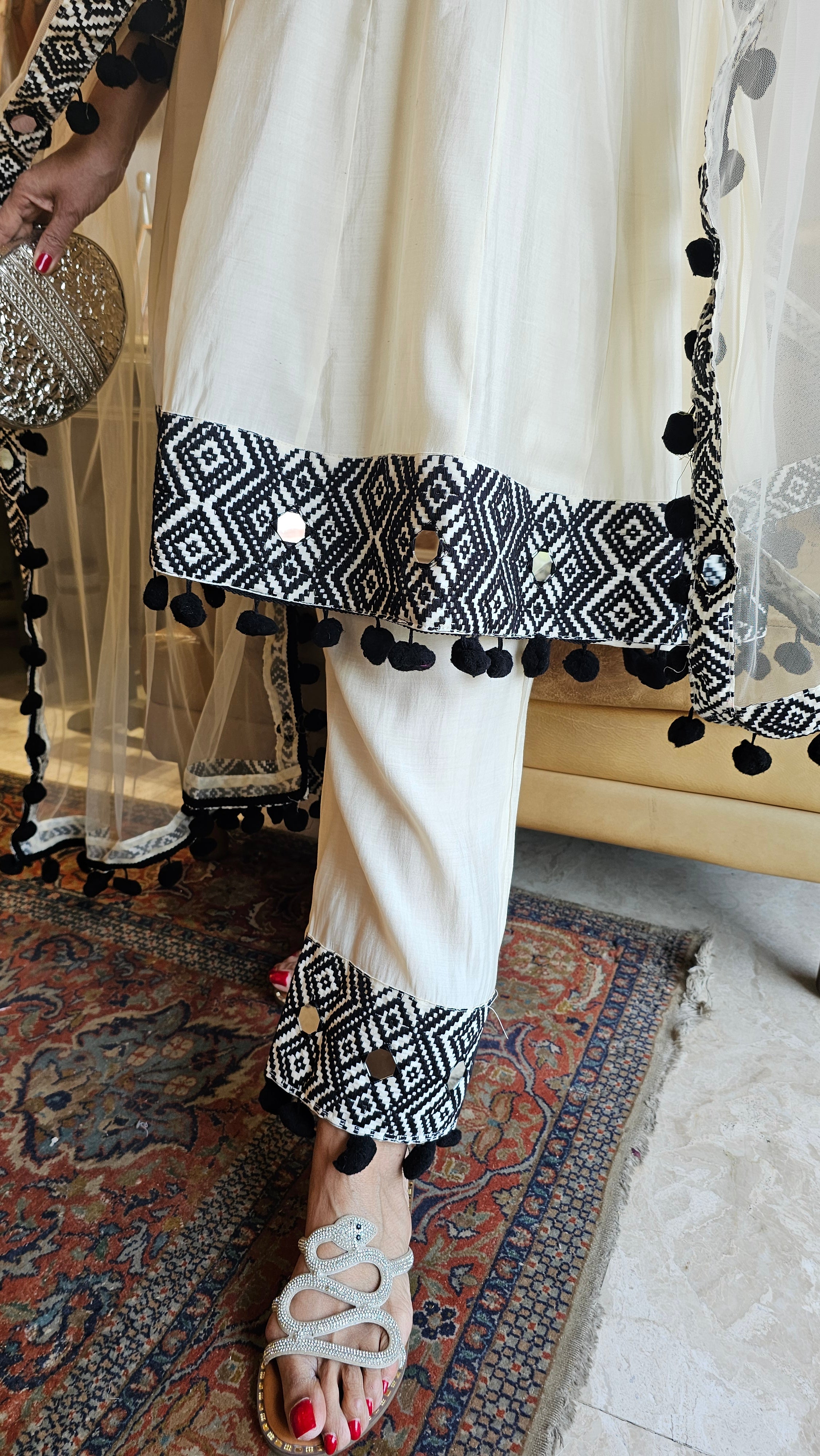 Beautiful Muslin 3 piece set with Mirror & Thread work