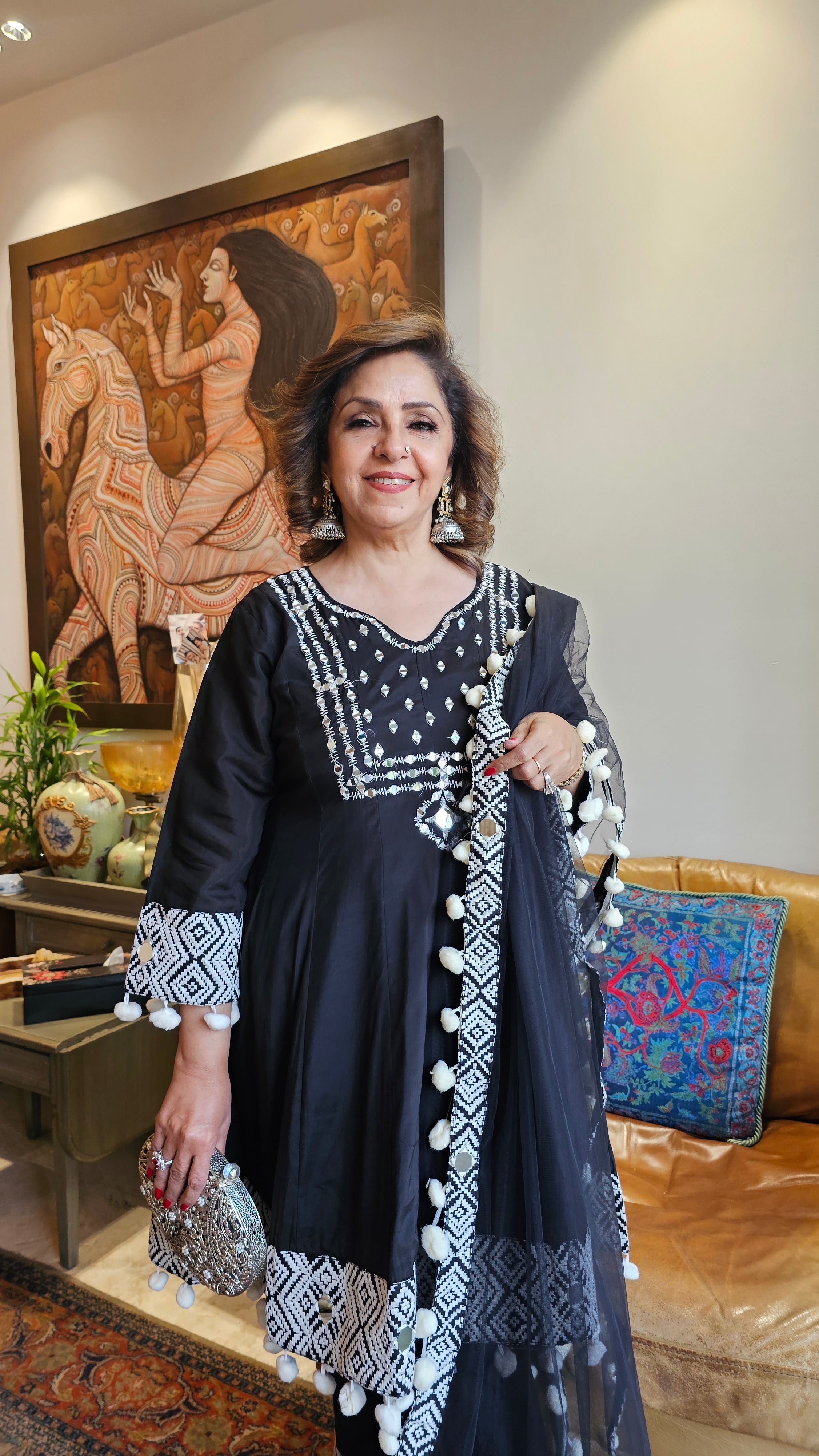 Beautiful Black Muslin 3 piece set with Mirror & Thread work