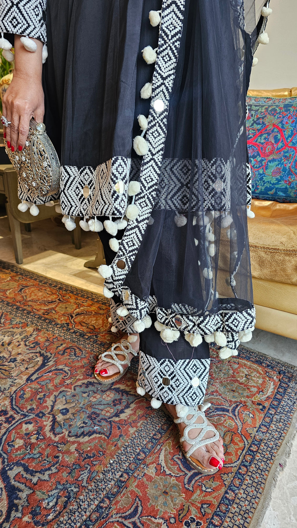 Beautiful Black Muslin 3 piece set with Mirror & Thread work
