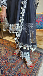 Beautiful Black Muslin 3 piece set with Mirror & Thread work