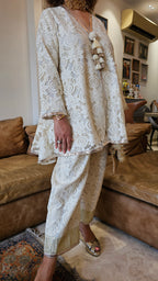 Stunning Lace Fabric Outfit Fully Lined with Gold Cotton Trimmed With Gota Kinari & Fumman