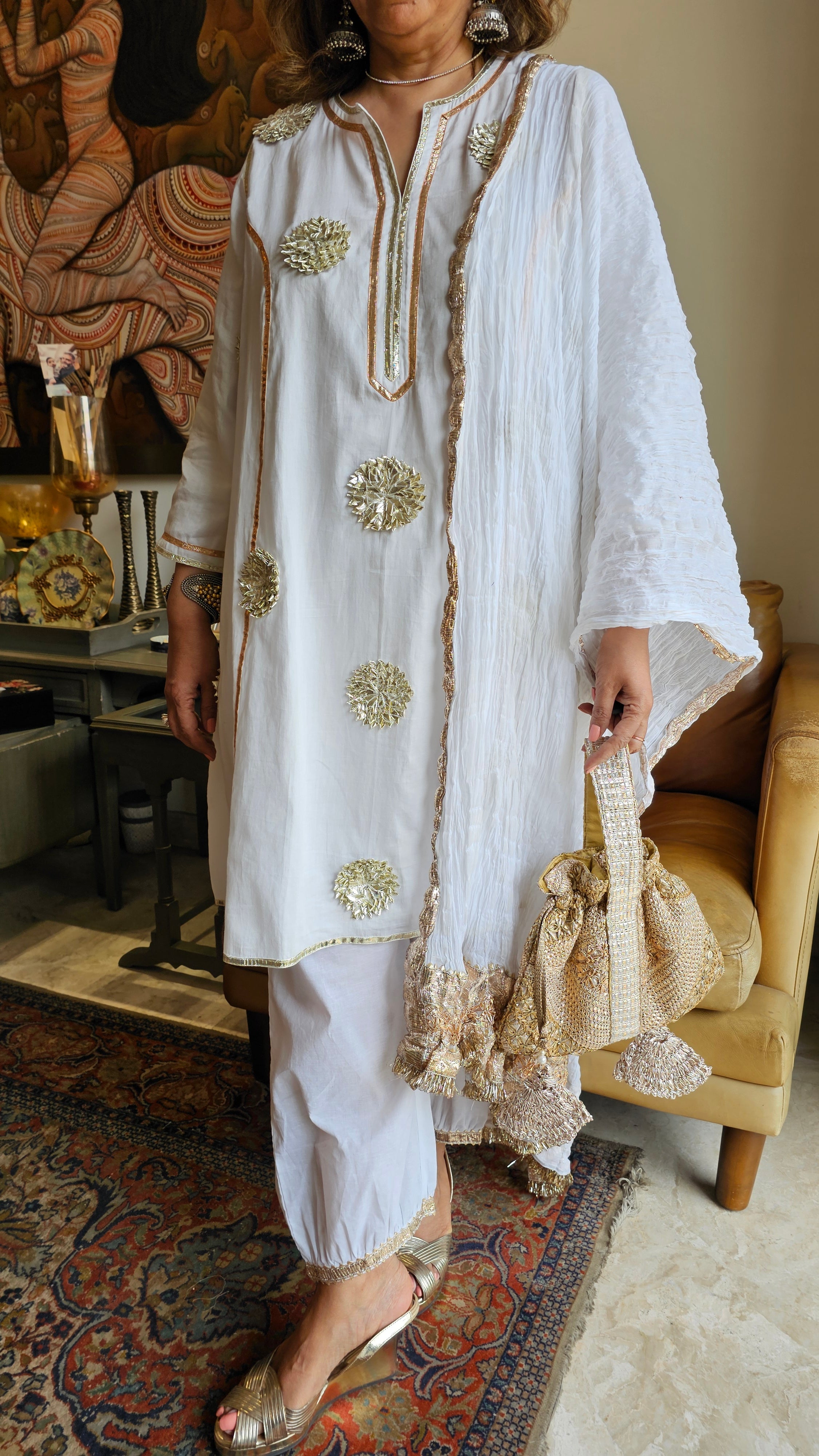 Wispy Mul-Mul With Gota Outfit With Crushed Pure Mul-Mul Dupatta