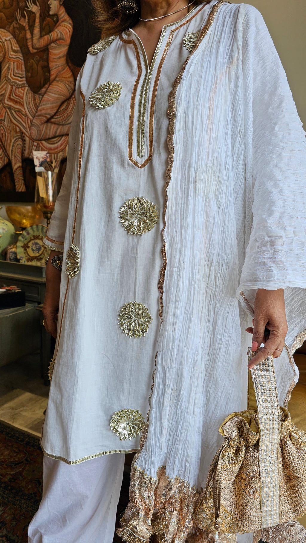 Wispy Mul-Mul With Gota Outfit With Crushed Pure Mul-Mul Dupatta