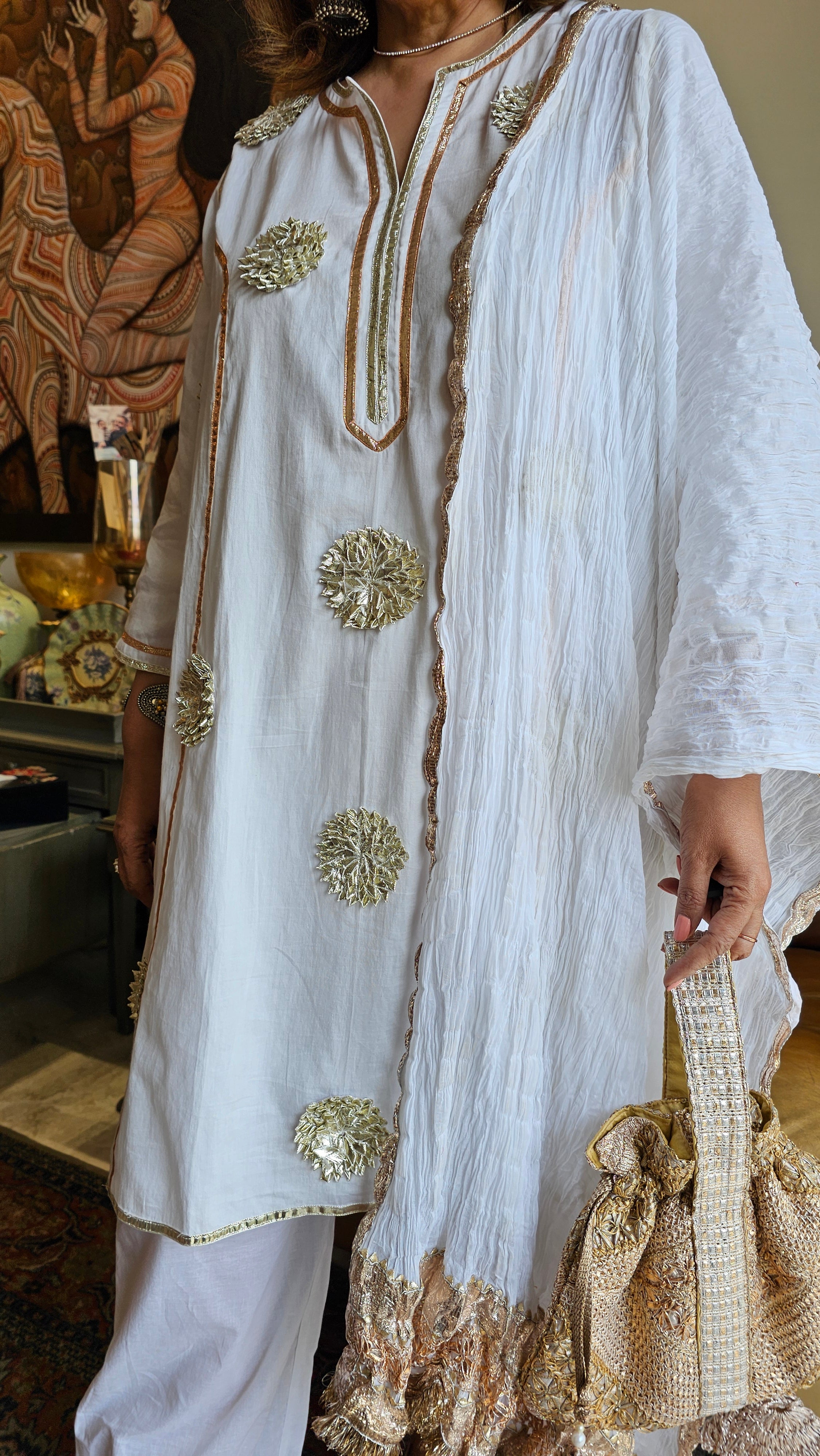 Wispy Mul-Mul With Gota Outfit With Crushed Pure Mul-Mul Dupatta