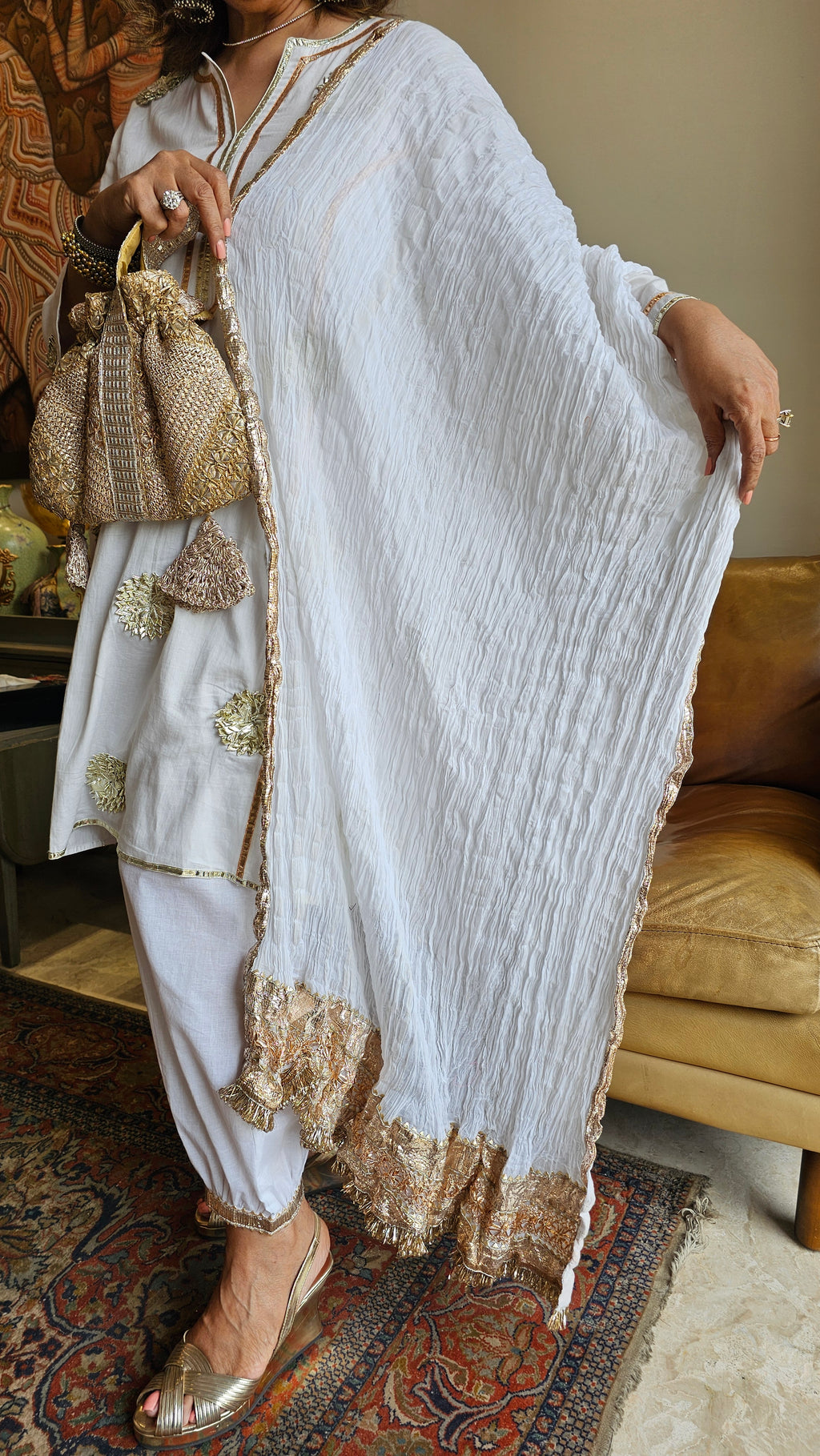 Wispy Mul-Mul With Gota Outfit With Crushed Pure Mul-Mul Dupatta
