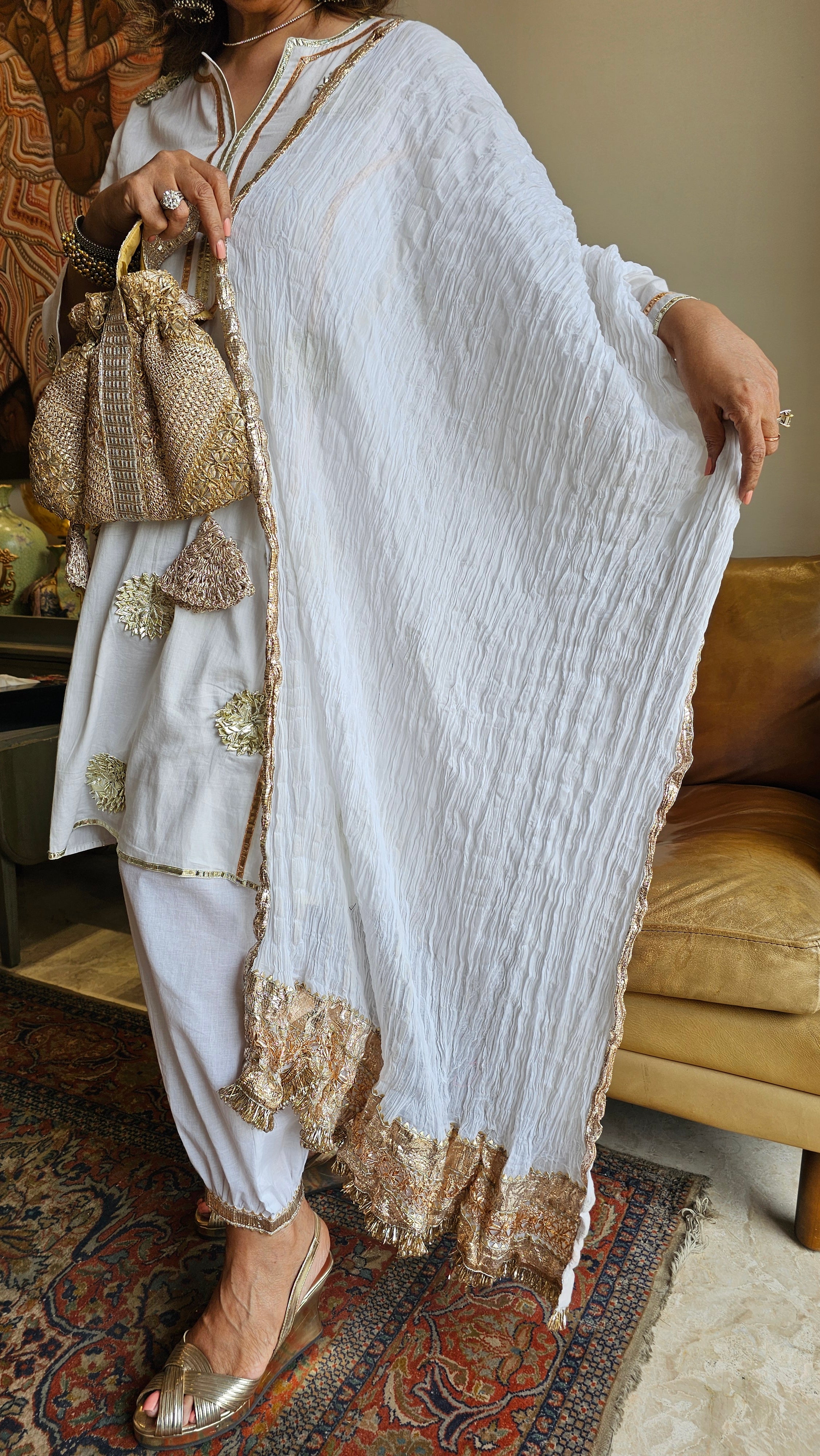 Wispy Mul-Mul With Gota Outfit With Crushed Pure Mul-Mul Dupatta