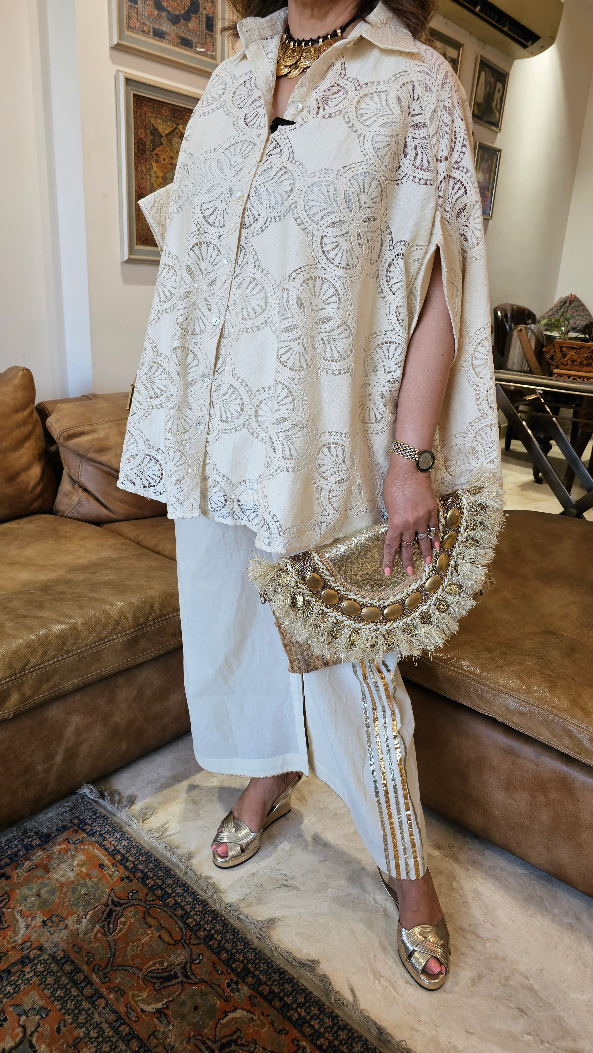 Mesmerising Lace Cotton With Cotton Lining & Pure cotton Pants trimmed with Gota Kinari