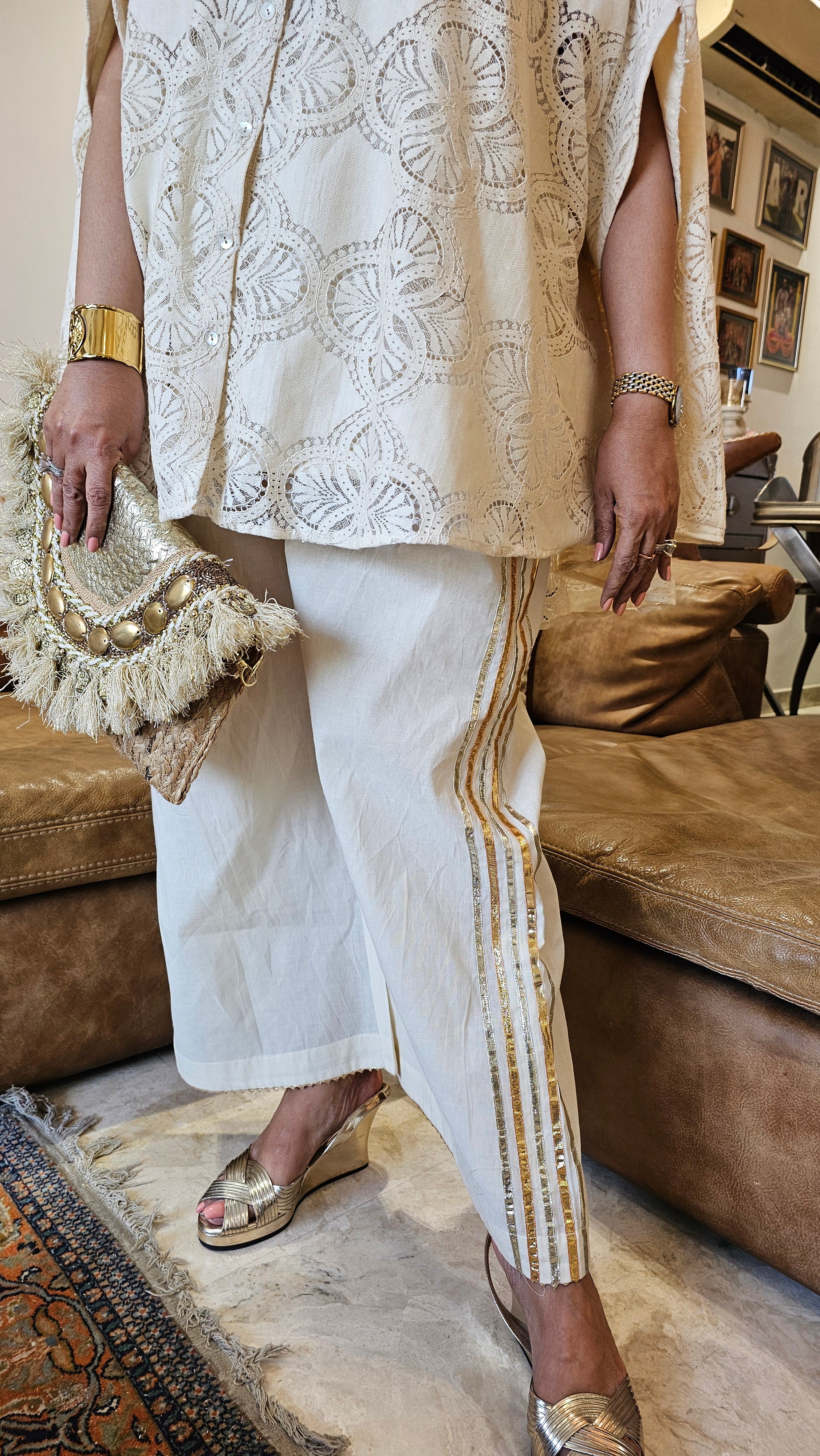 Mesmerising Lace Cotton With Cotton Lining & Pure cotton Pants trimmed with Gota Kinari