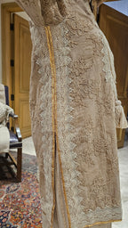 Embroidered Cotton Kurta with lace and gota work and Cotton Crepe Gold Striped Bottom