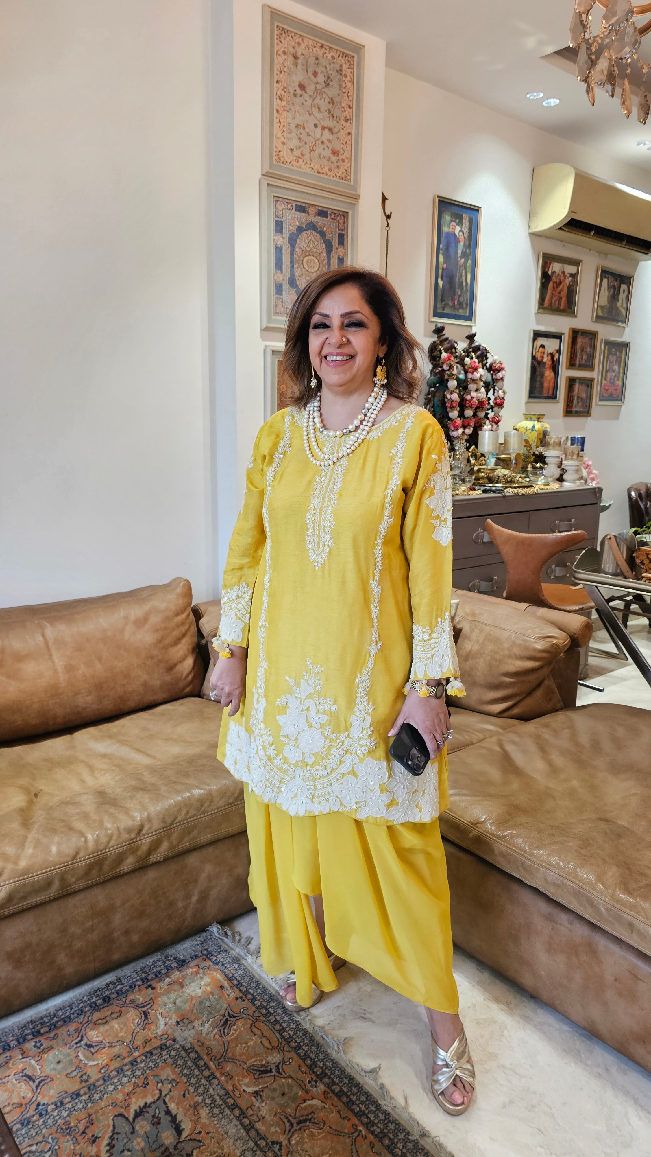 Beautiful Silk cotton shirt with thread work, Moti & Applique with Georgette bottom