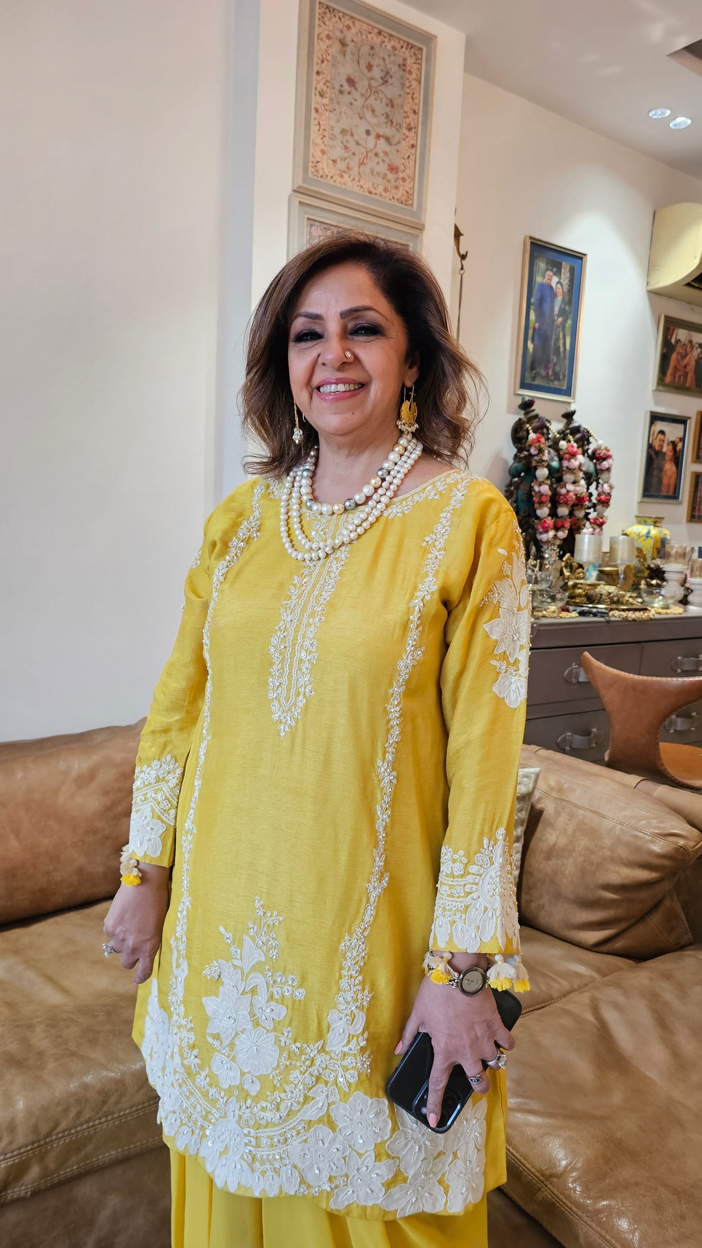 Beautiful Silk cotton shirt with thread work, Moti & Applique with Georgette bottom