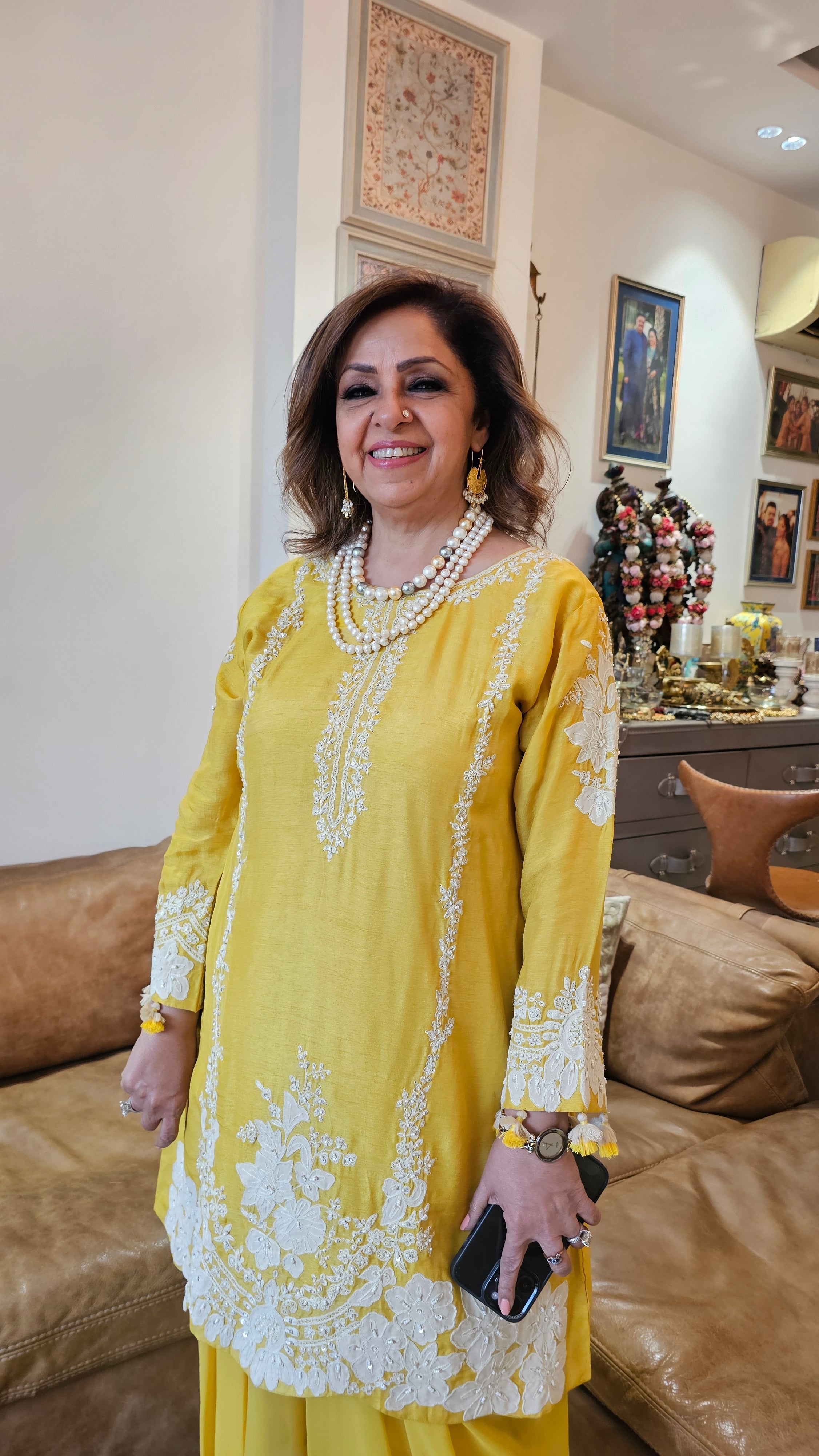 Beautiful Silk cotton shirt with thread work, Moti & Applique with Georgette bottom