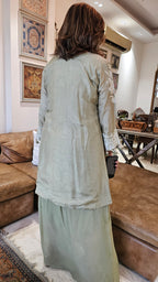Beautiful Silk cotton shirt with thread work, Moti & Applique with Georgette bottom