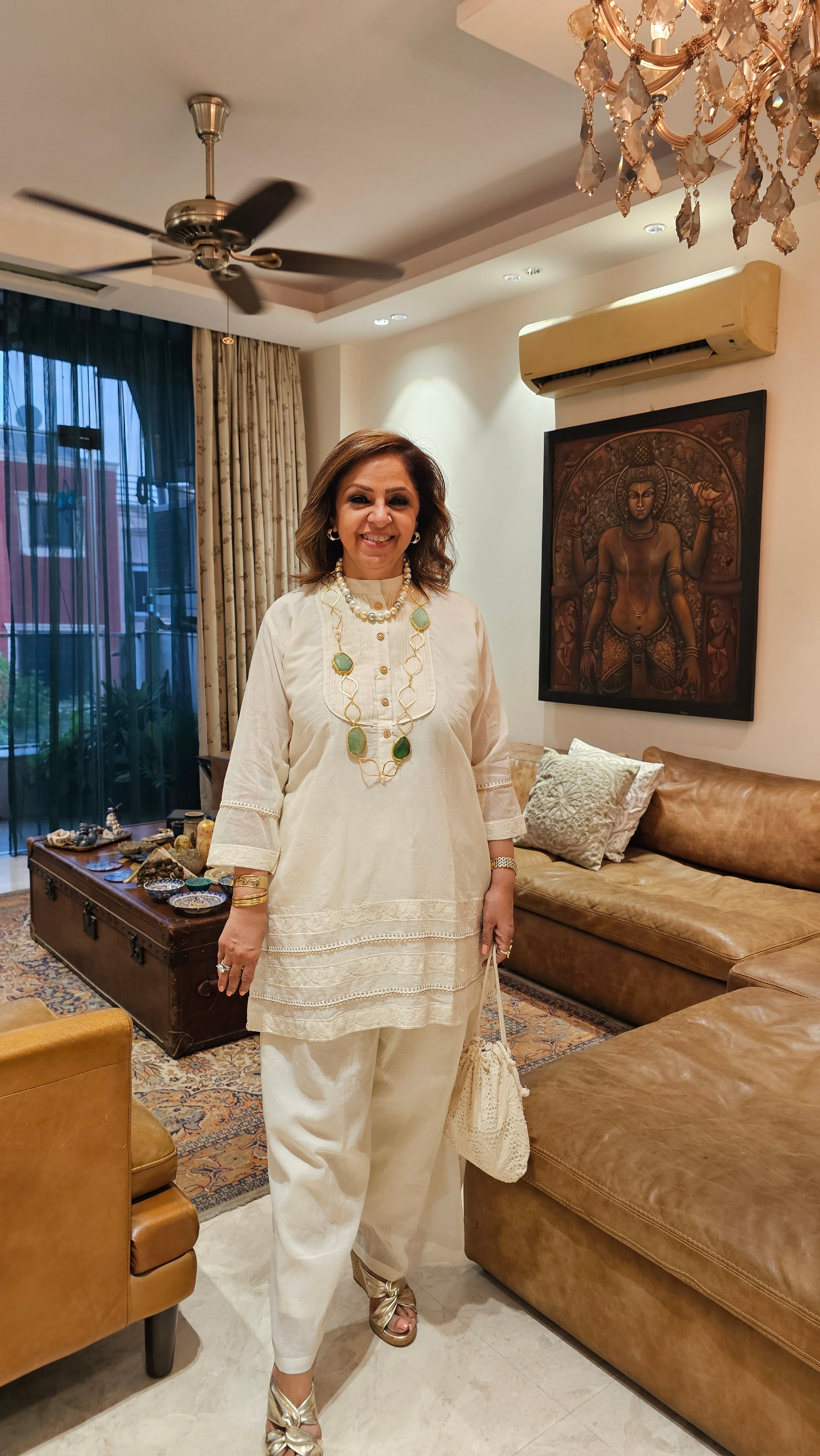 Beautiful Mul Cotton Top & Bottom with Thread work