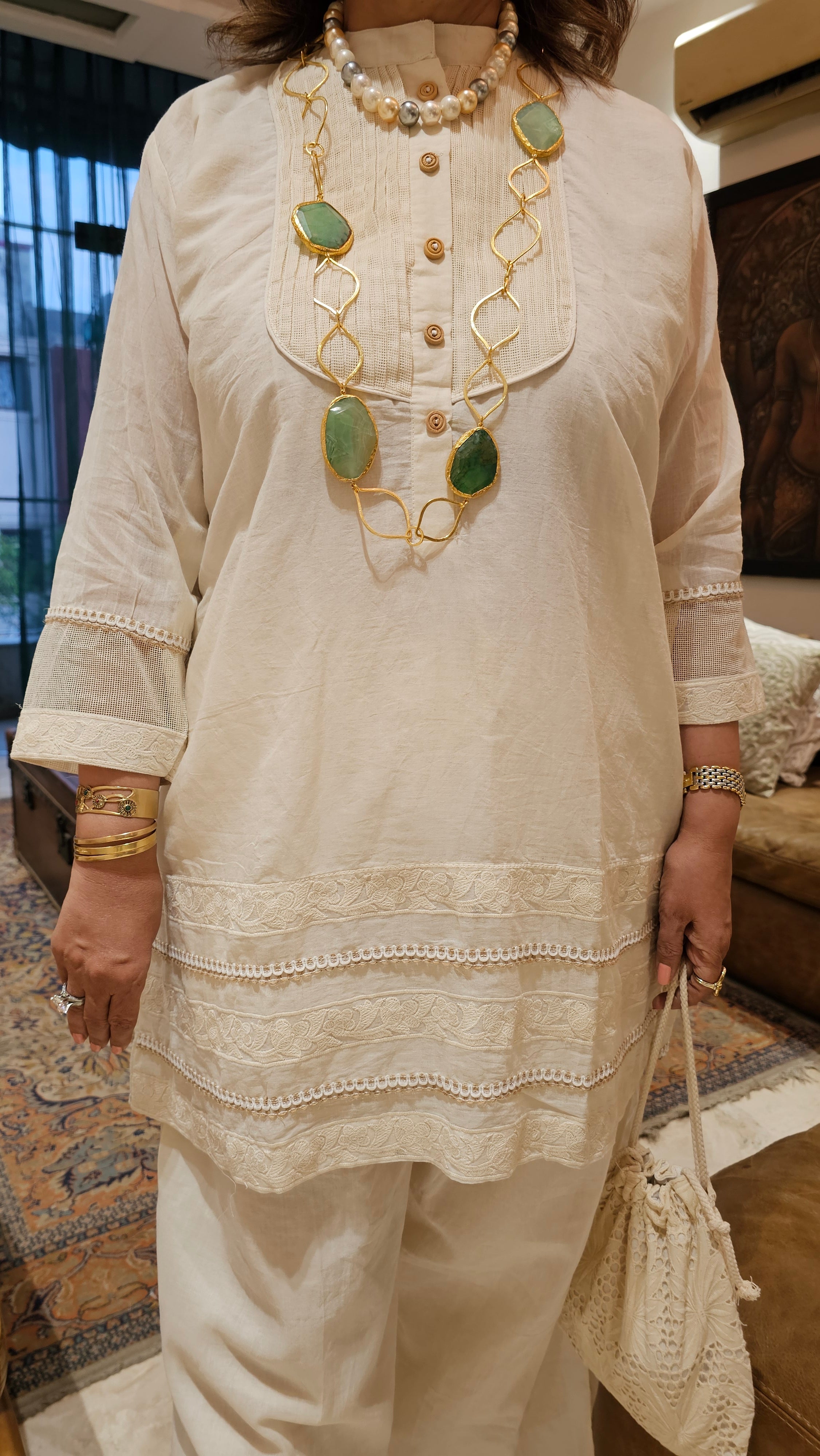 Beautiful Mul Cotton Top & Bottom with Thread work