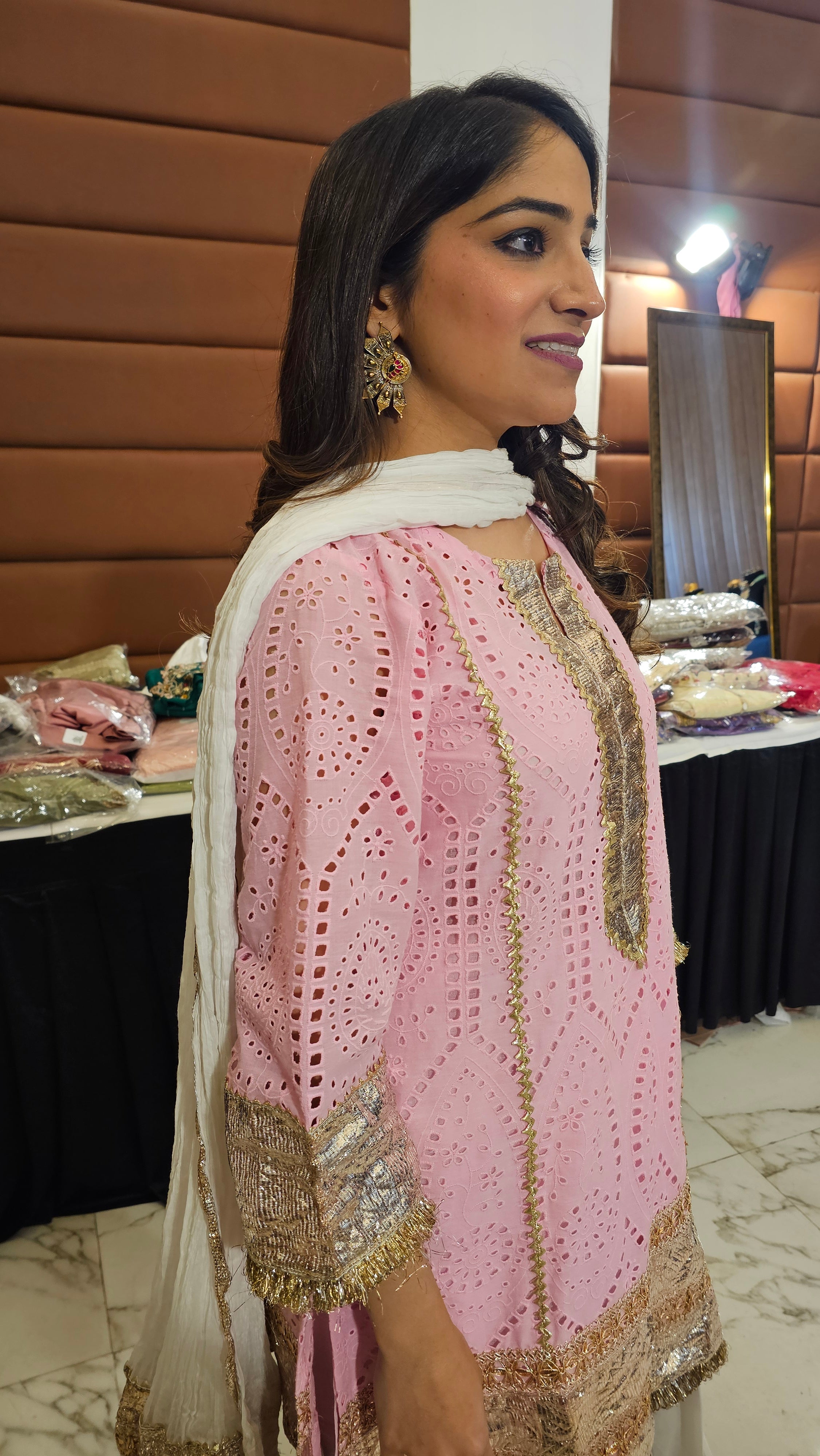Beautiful Chikan Cutwork Kurta Set with Gota & Kinari Accents