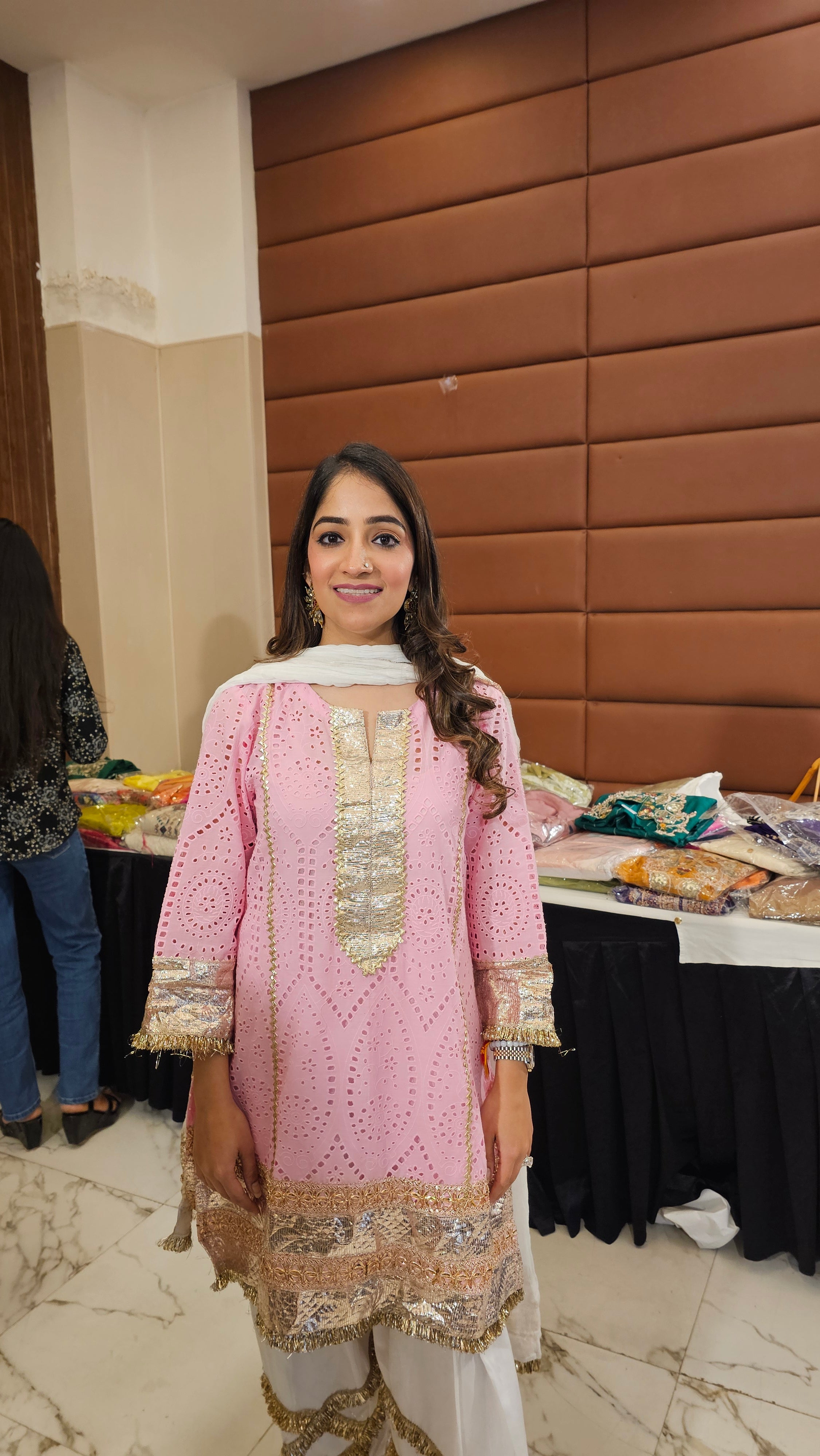 Beautiful Chikan Cutwork Kurta Set with Gota & Kinari Accents