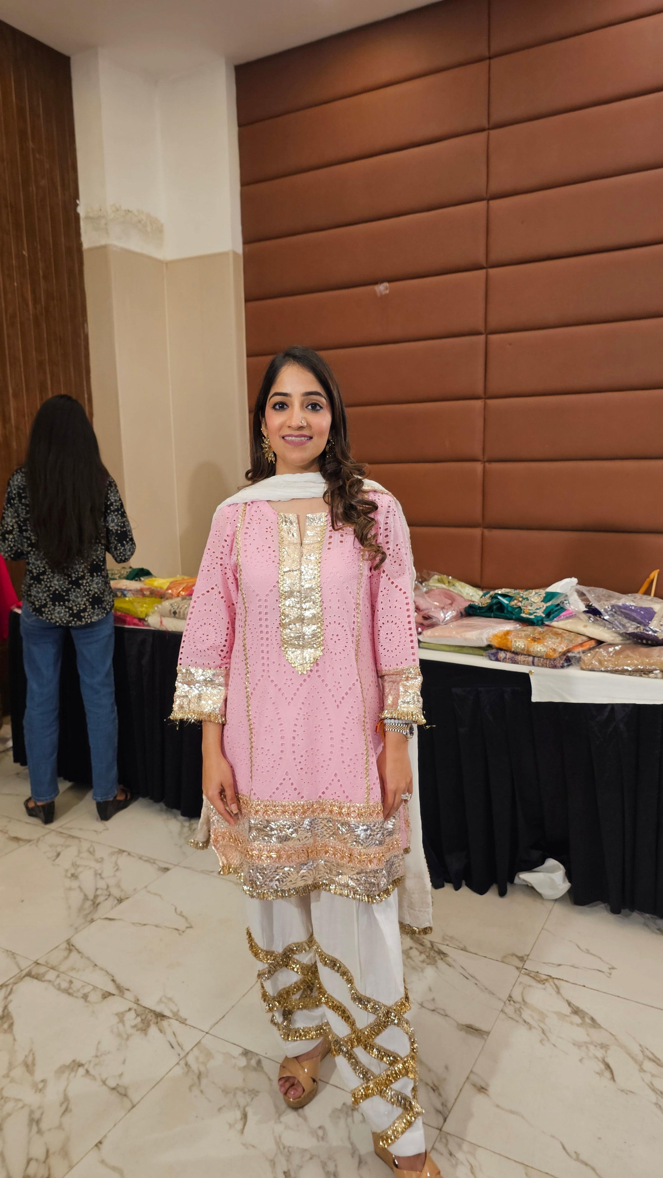 Beautiful Chikan Cutwork Kurta Set with Gota & Kinari Accents