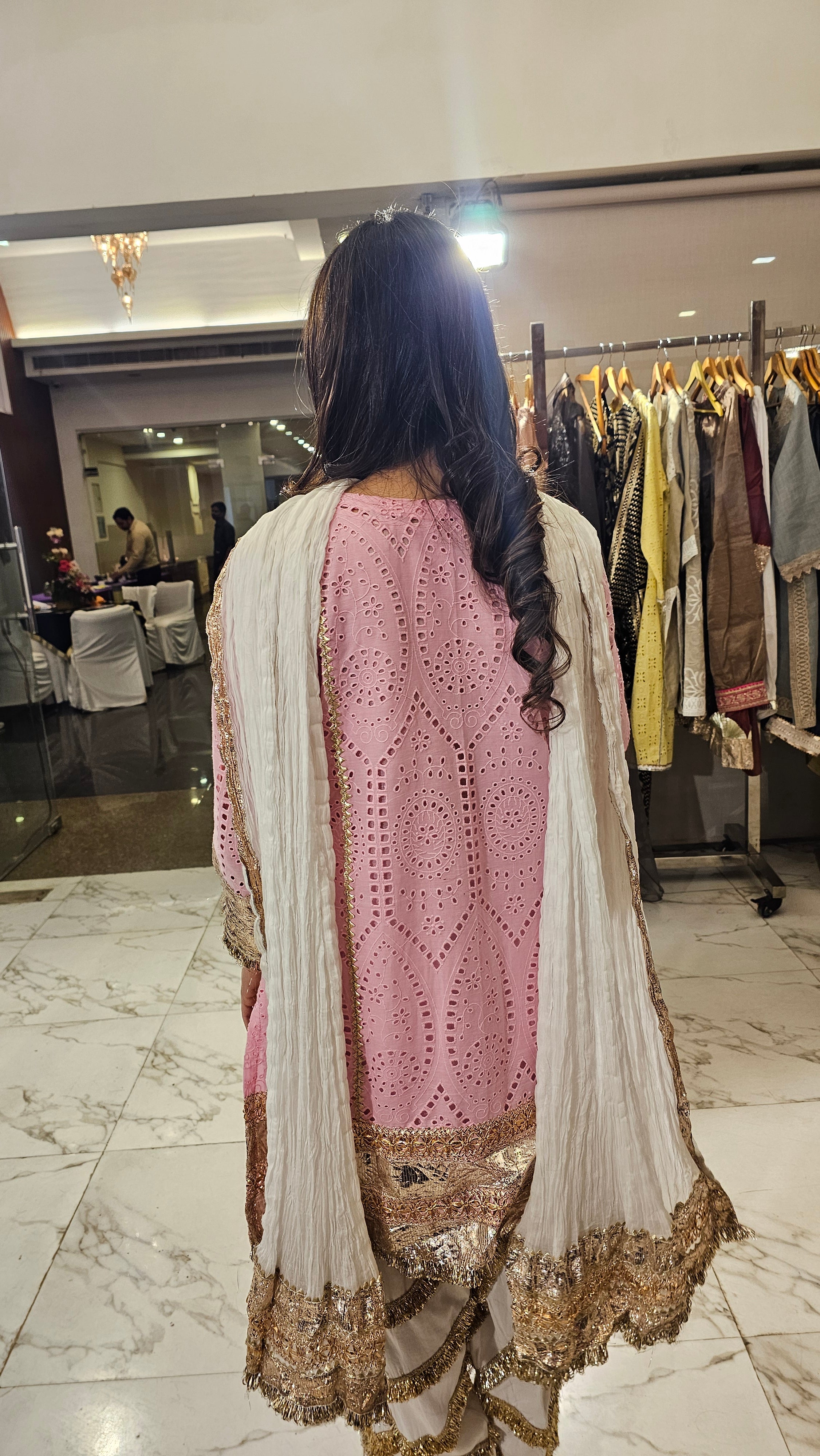 Beautiful Chikan Cutwork Kurta Set with Gota & Kinari Accents