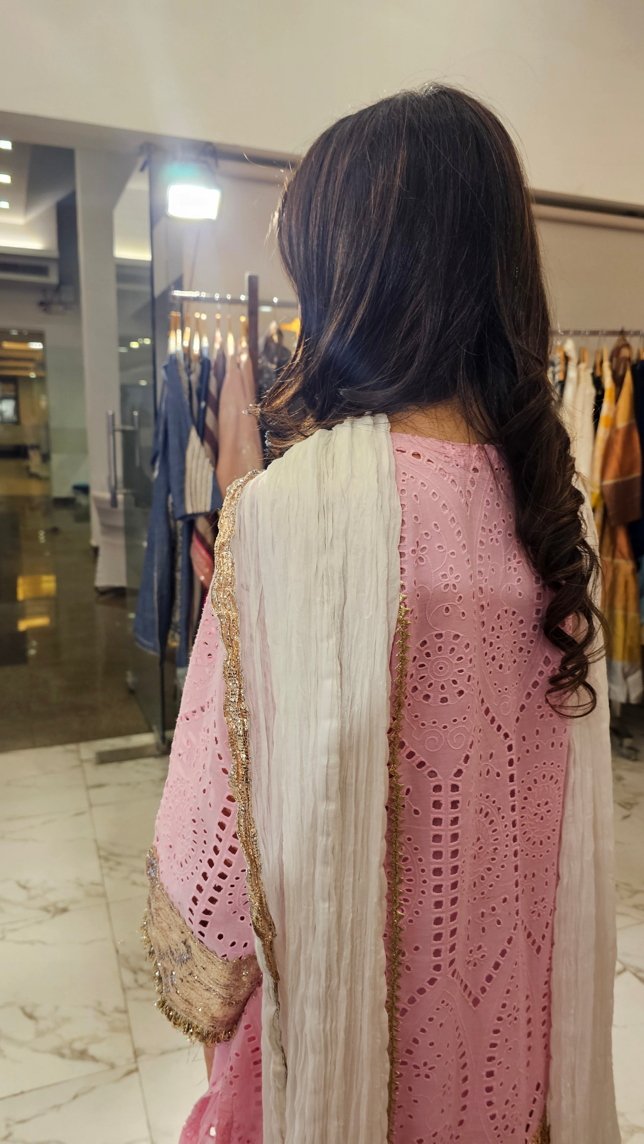 Beautiful Chikan Cutwork Kurta Set with Gota & Kinari Accents